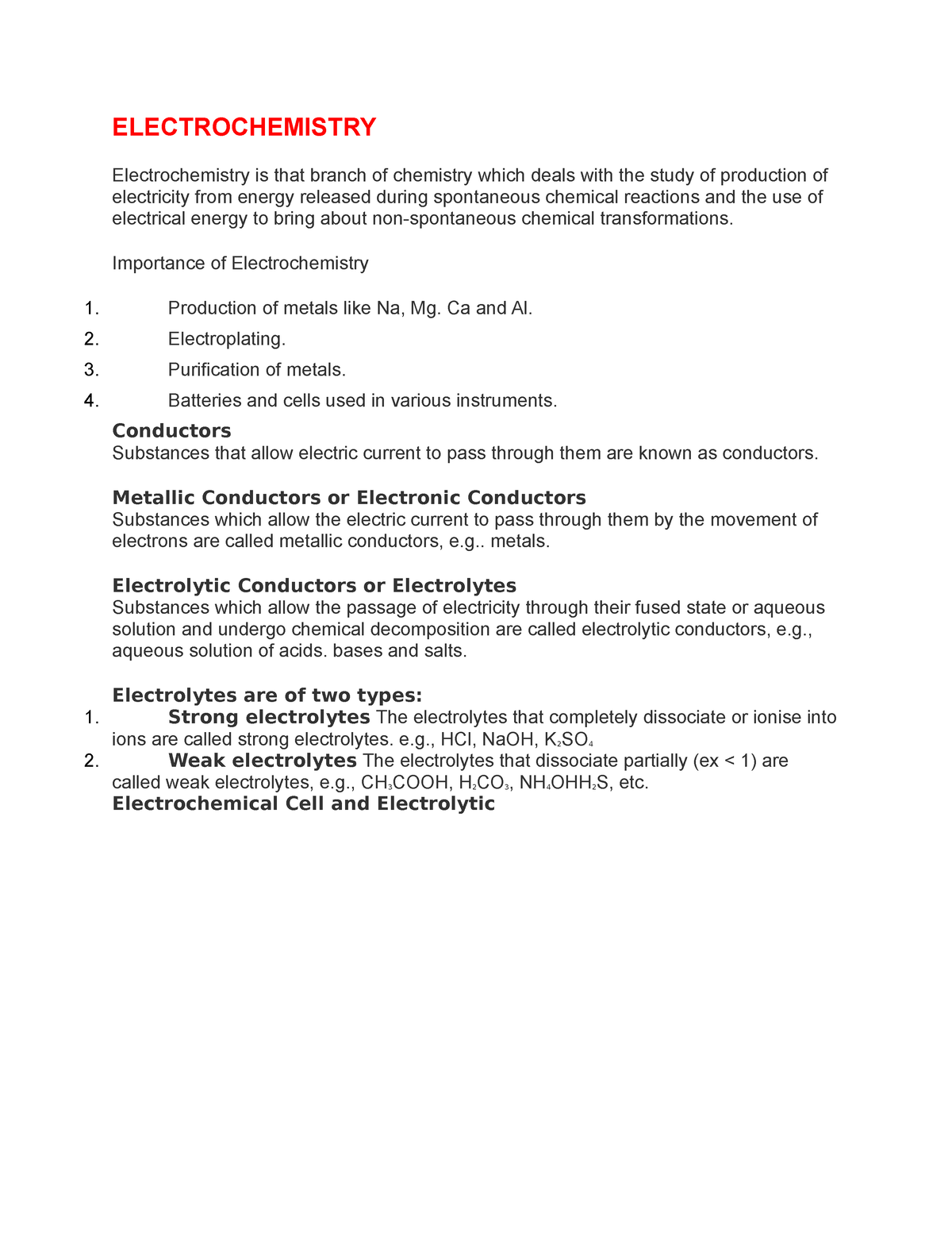 Electrochemistry Class 12 Notes - ELECTROCHEMISTRY Electrochemistry Is ...