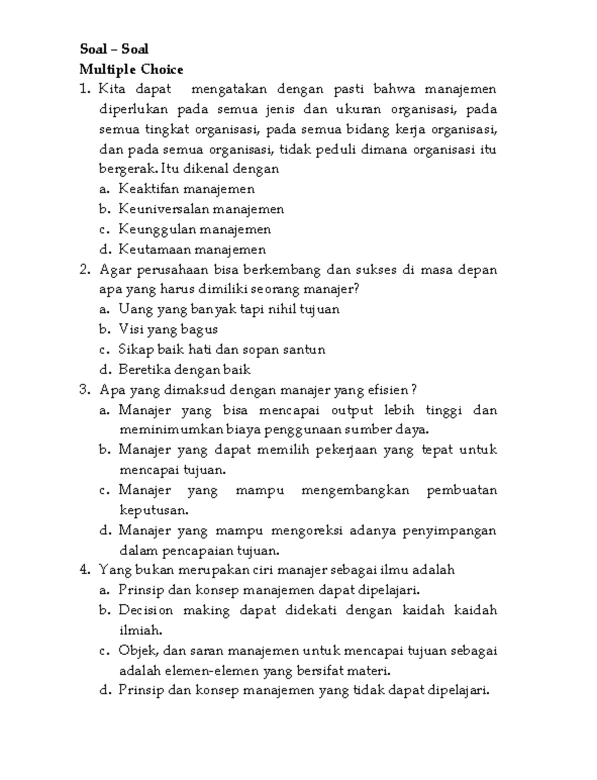 E-Book Pengantar Manajemen 8 - Soal – Soal Multiple Choice Kita Dapat ...