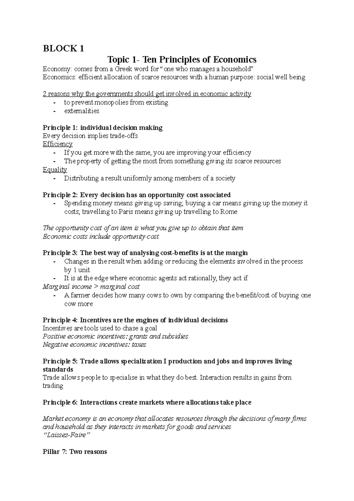 Notes de economics - Apuntes todos - BLOCK 1 Topic 1- Ten Principles of ...