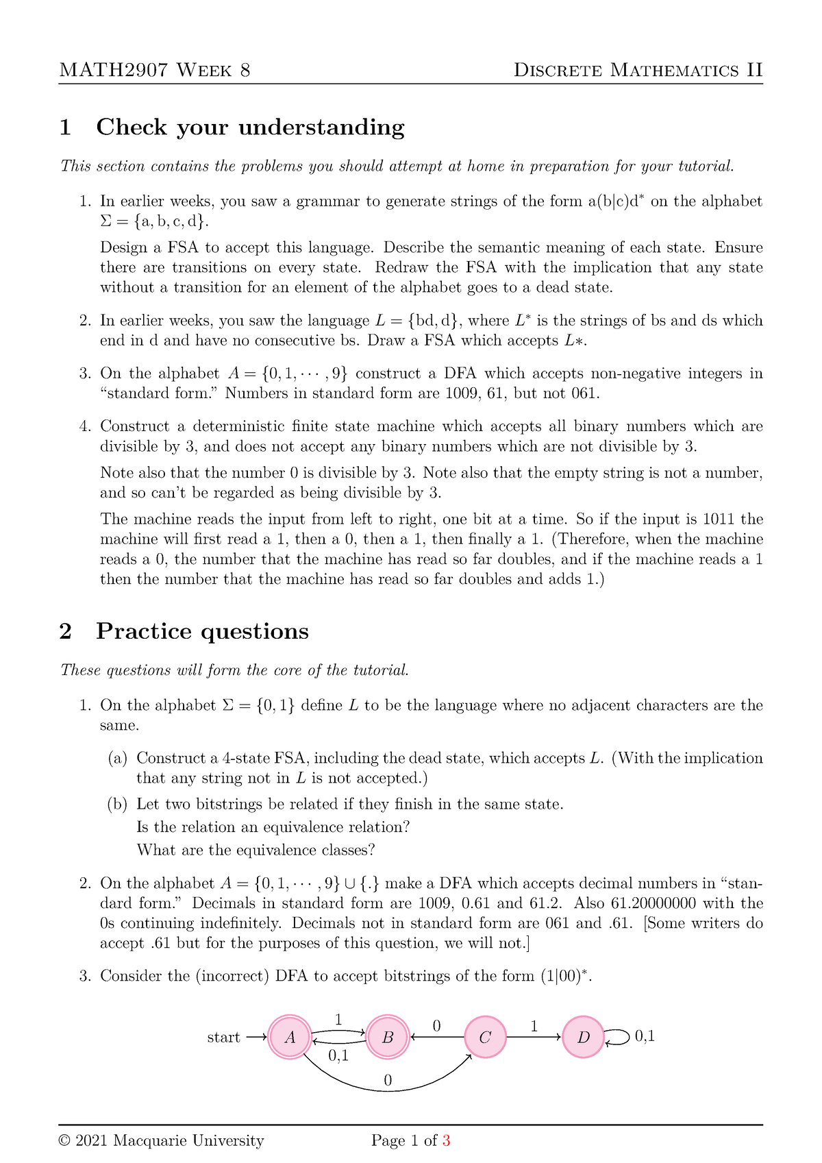 Math2907 Week8 In Earlier Weeks You Saw A Grammar To Generate Strings Of The Form A B C D∗ On