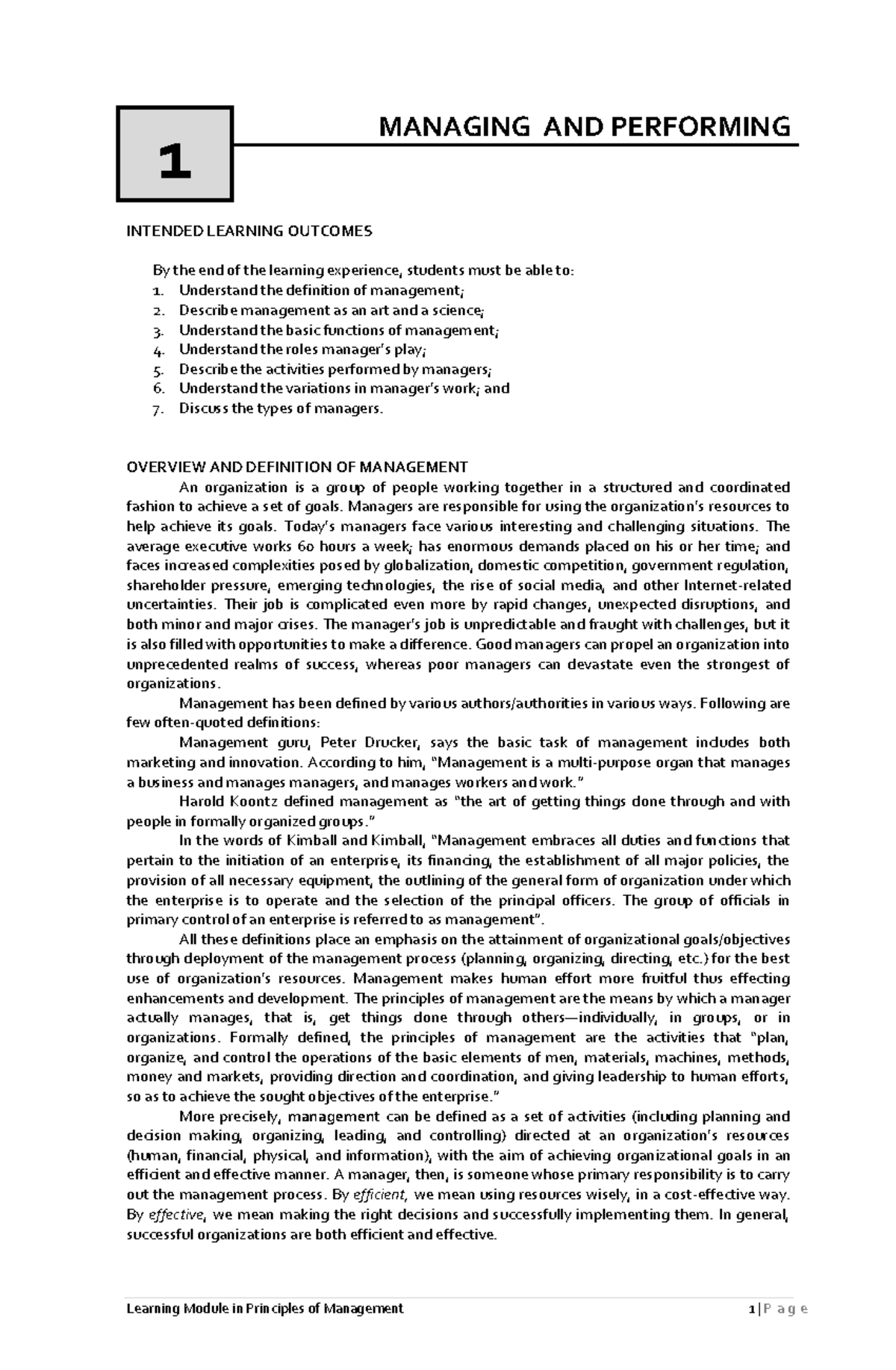 Chapter 1 Managing AND Performing - 1 MANAGING AND PERFORMING INTENDED ...