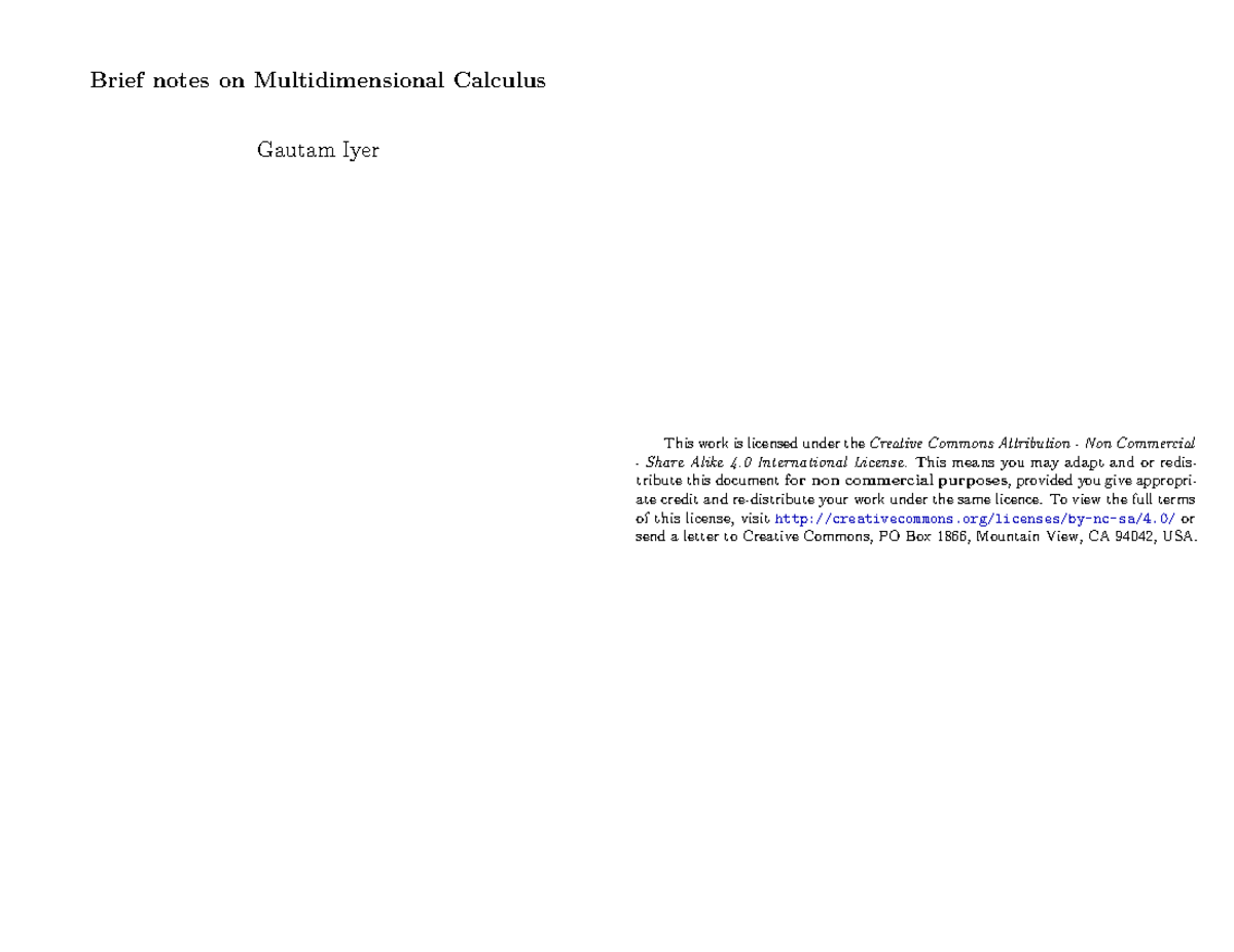 Brief notes on Multidimensional Calculus - To view the full terms of ...