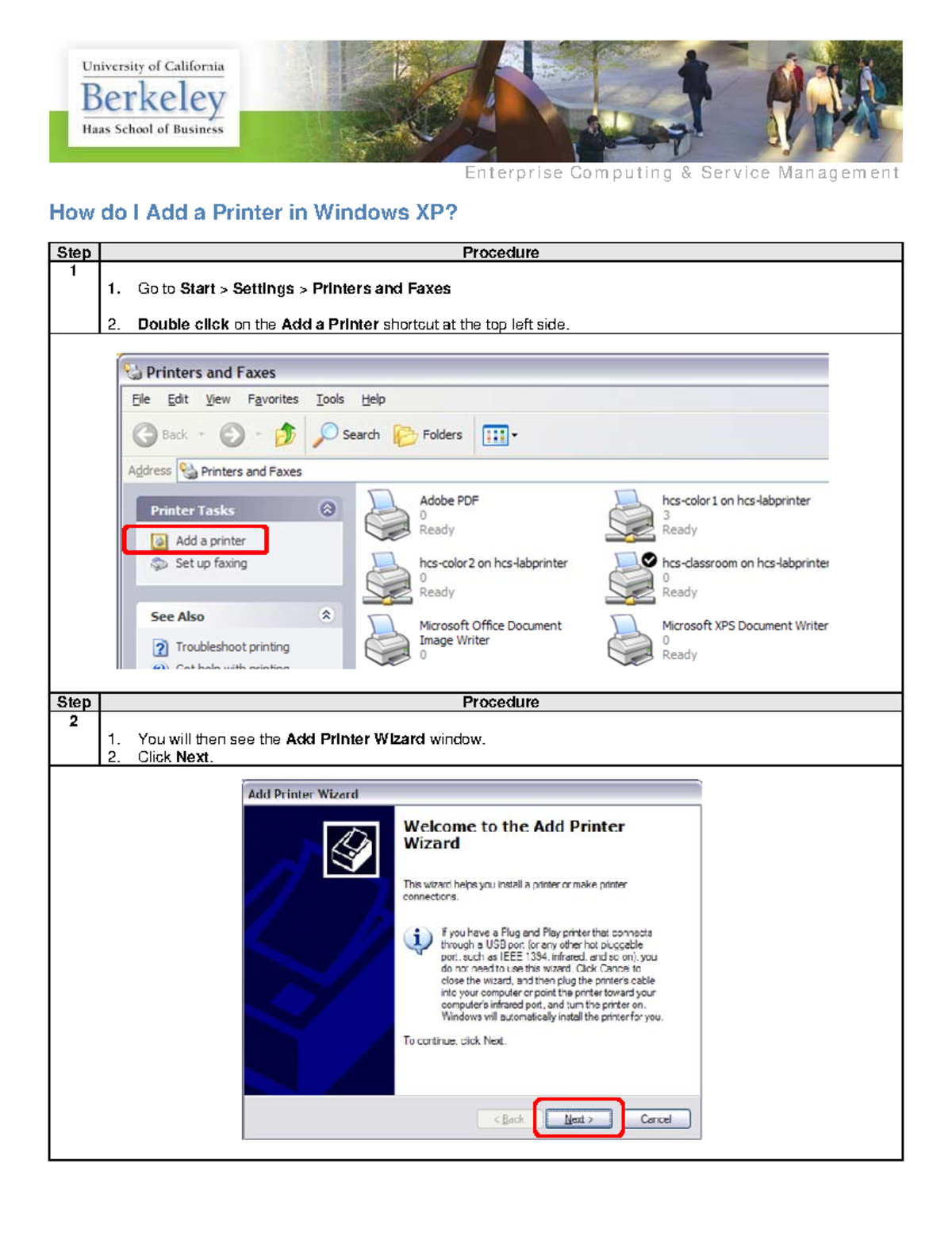 Add network printer xp - En t e r pr ise Com pu t in g & Se r vice M a ...