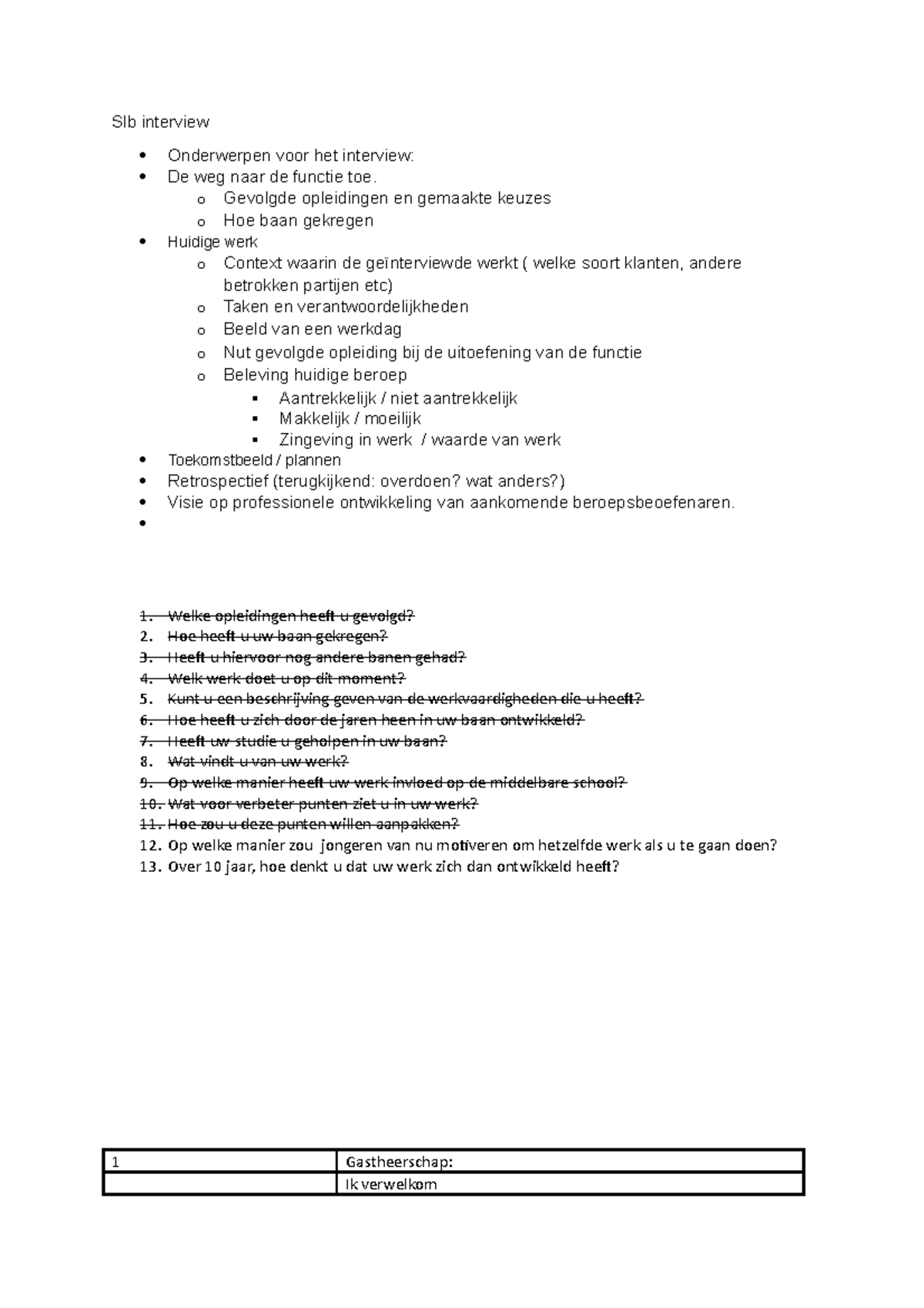 SLB. Interviewschema 03 - Slb Interview Onderwerpen Voor Het Interview ...