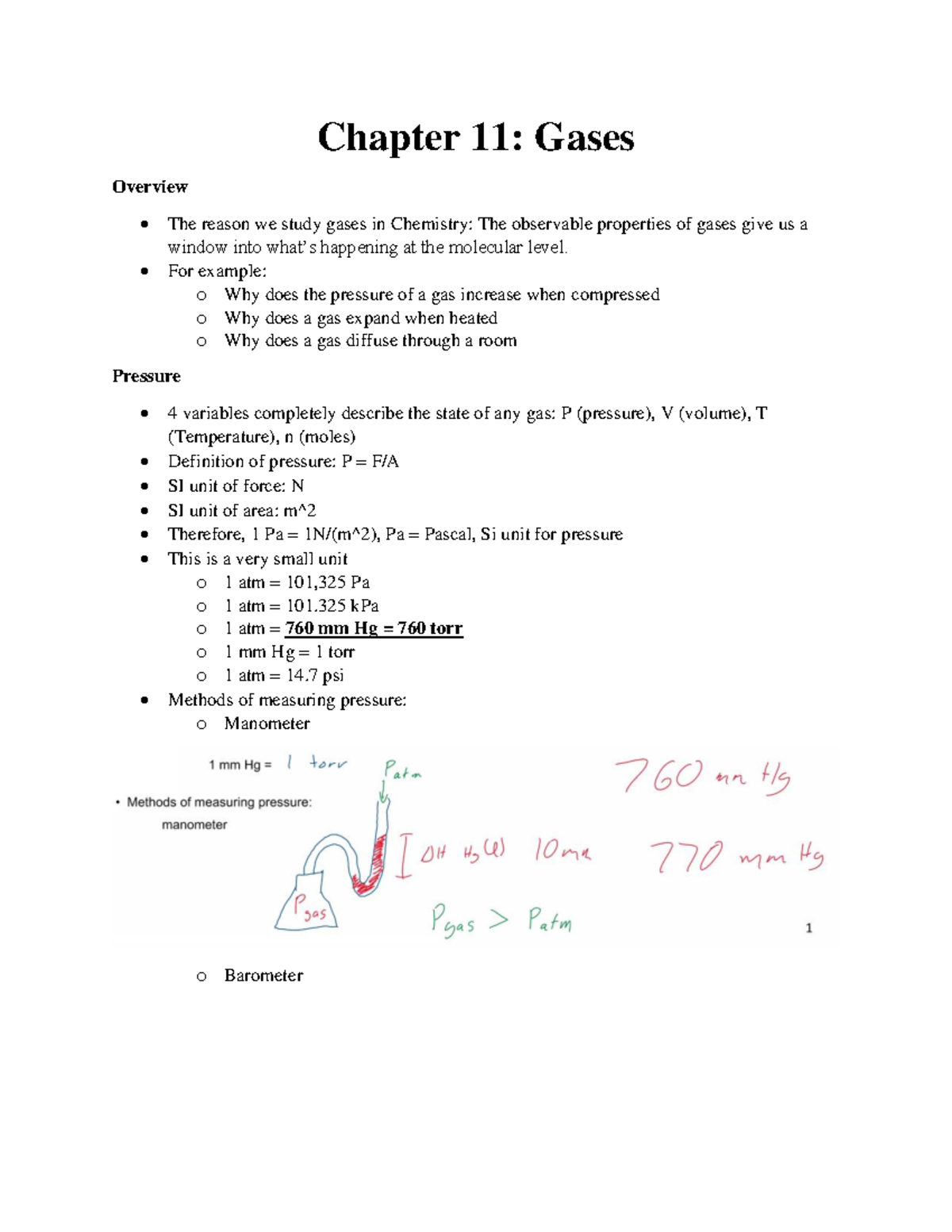 CHEM 1411 CH.11 Notes - Chapter 11: Gases Overview The Reason We Study ...