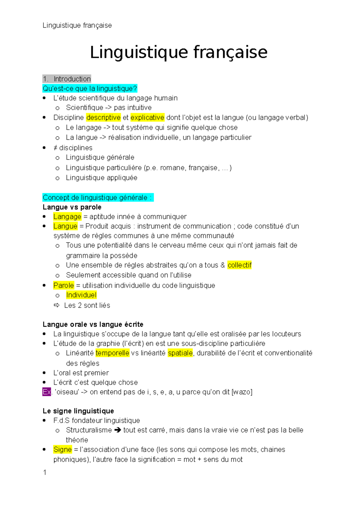 Résumé Linguistique - Linguistique Française Introduction Qu’est-ce Que ...