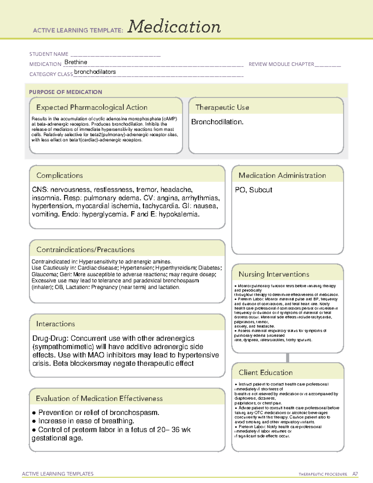 Brethine - Med - ACTIVE LEARNING TEMPLATES THERAPEUTIC PROCEDURE A ...