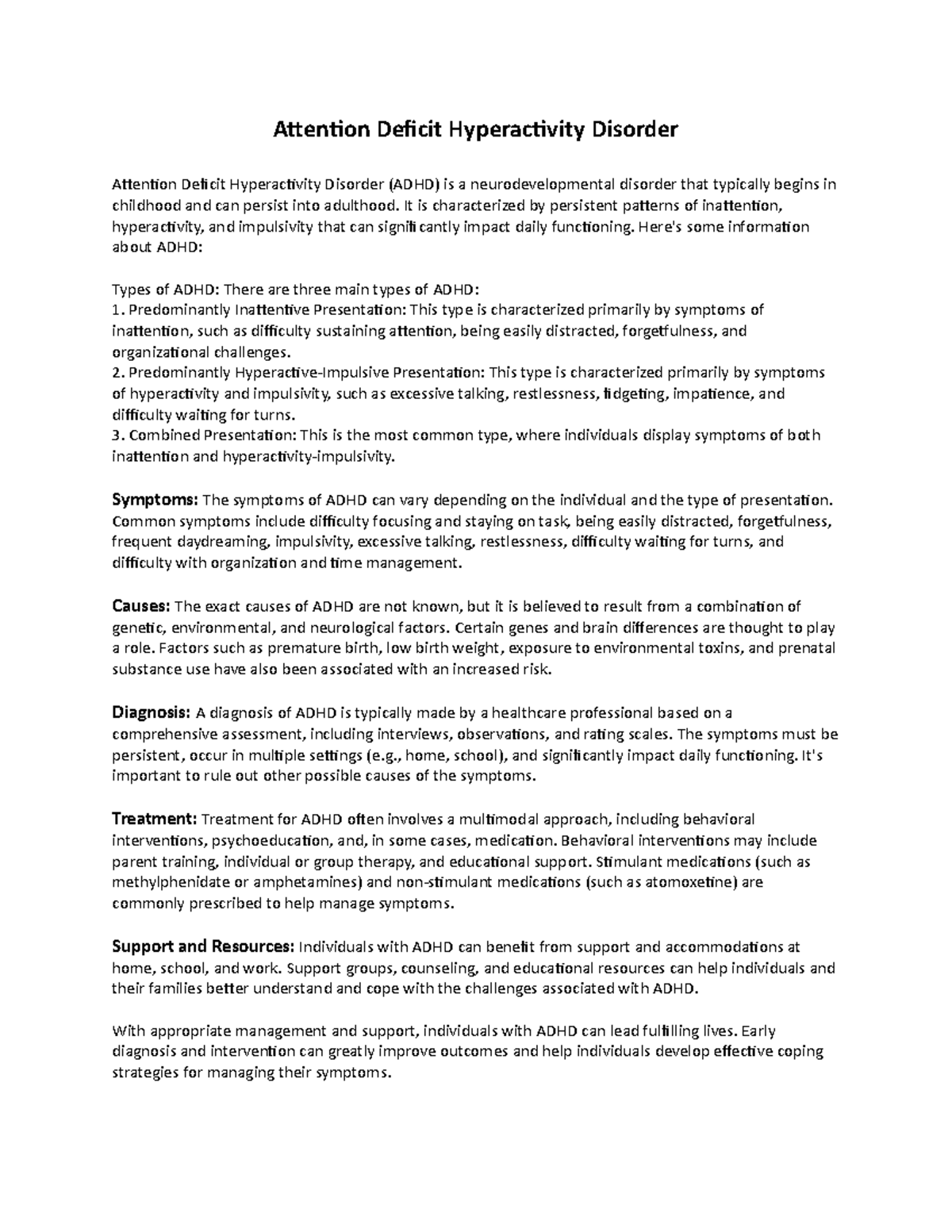Attention Deficit Hyperactivity Disorder - Attention Deficit ...