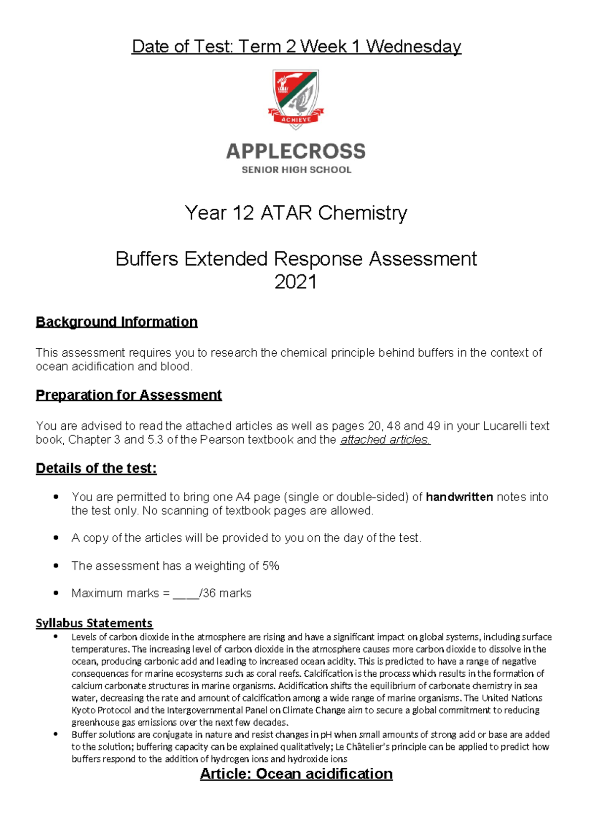 Buffer Article - Date of Test: Term 2 Week 1 Wednesday Year 12 ATAR ...