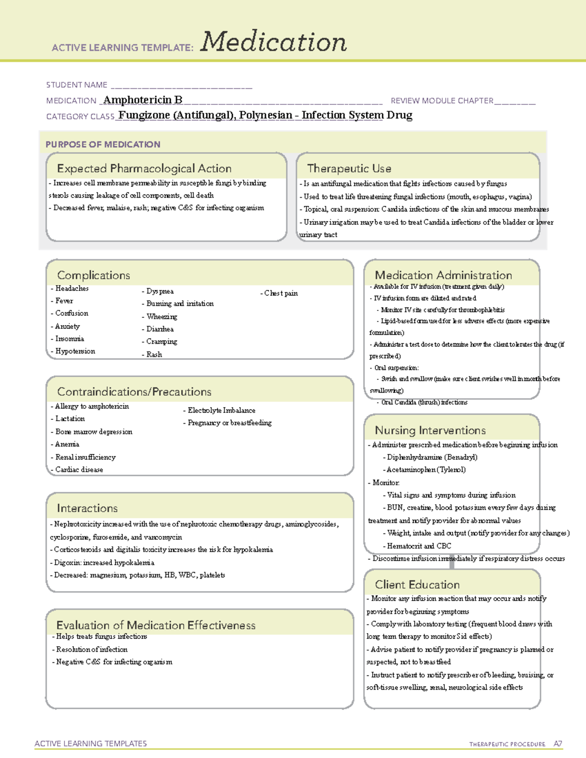 Amphotericin B - ATI Template - ACTIVE LEARNING TEMPLATES THERAPEUTIC ...