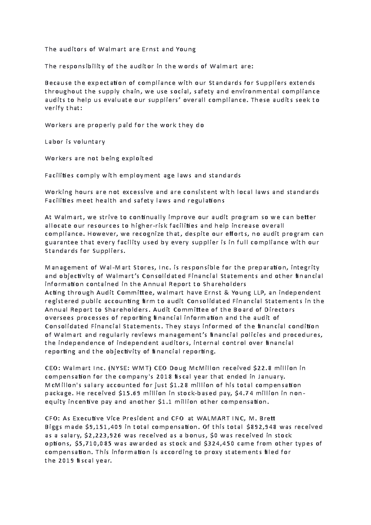 Part 4 - walmart project analysis report - The auditors of Walmart are ...