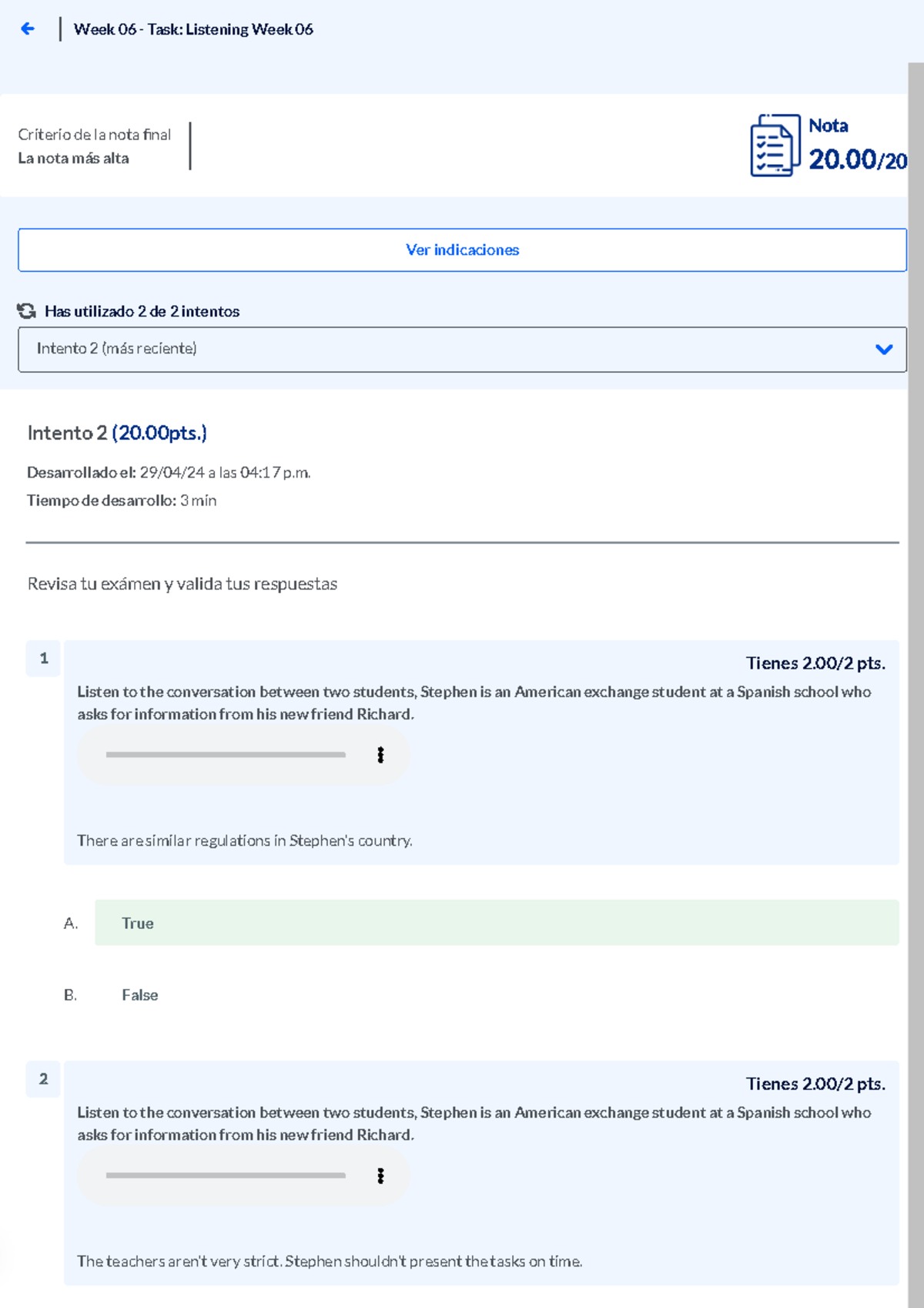 Week 06 - Task: Listening Week 06 - Criterio de la nota nal La nota más ...