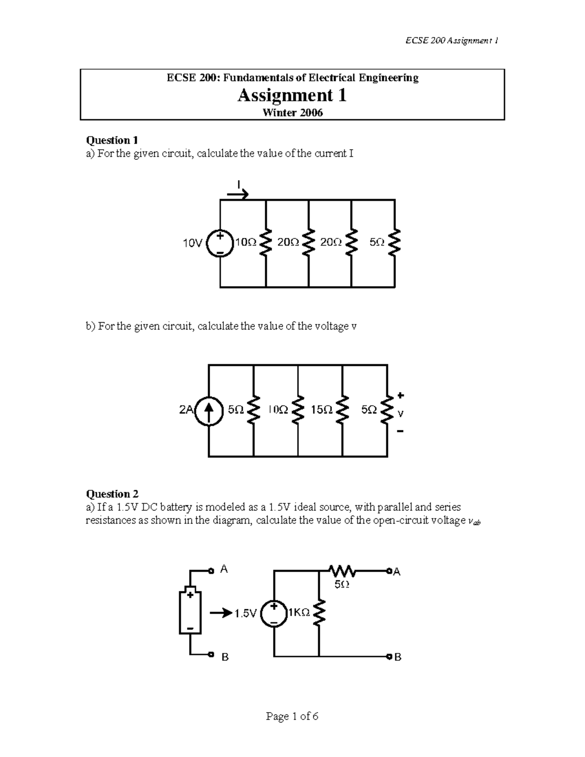 Seminar Assignments Electric Circuits 1, Questions And Answers ...