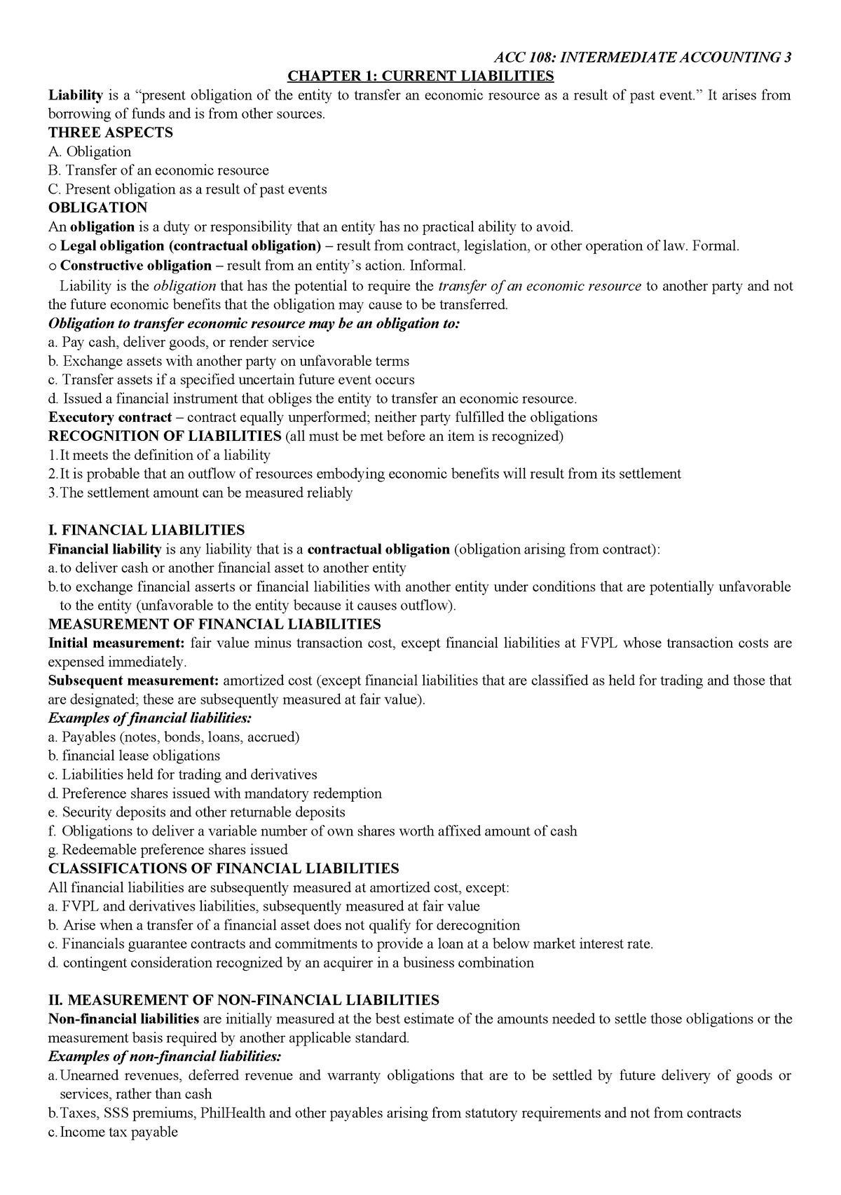 ACC 108 REVIEWER - ACC 108: INTERMEDIATE ACCOUNTING 3 CHAPTER 1 ...