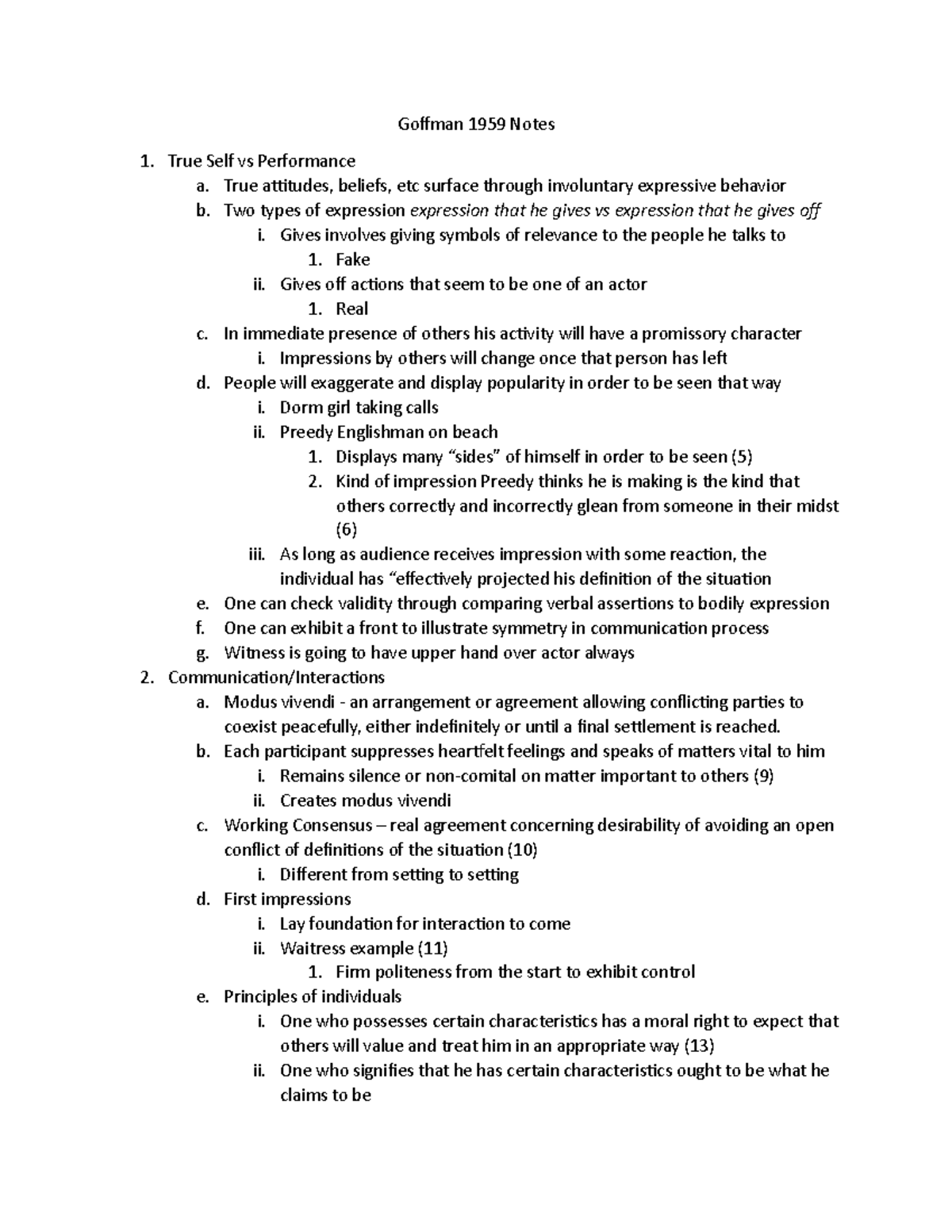 goffman self presentation summary