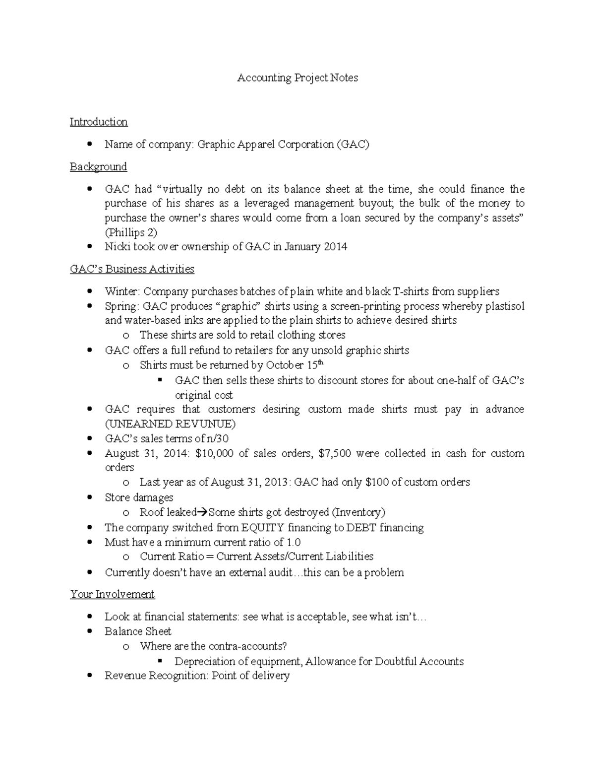 Accounting Project Notes - Accounting Project Notes Introduction Name ...
