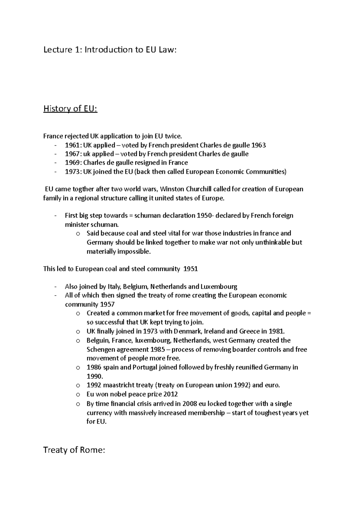 An Introduction to EU Law - Lecture 1 - Lecture 1: Introduction to EU ...