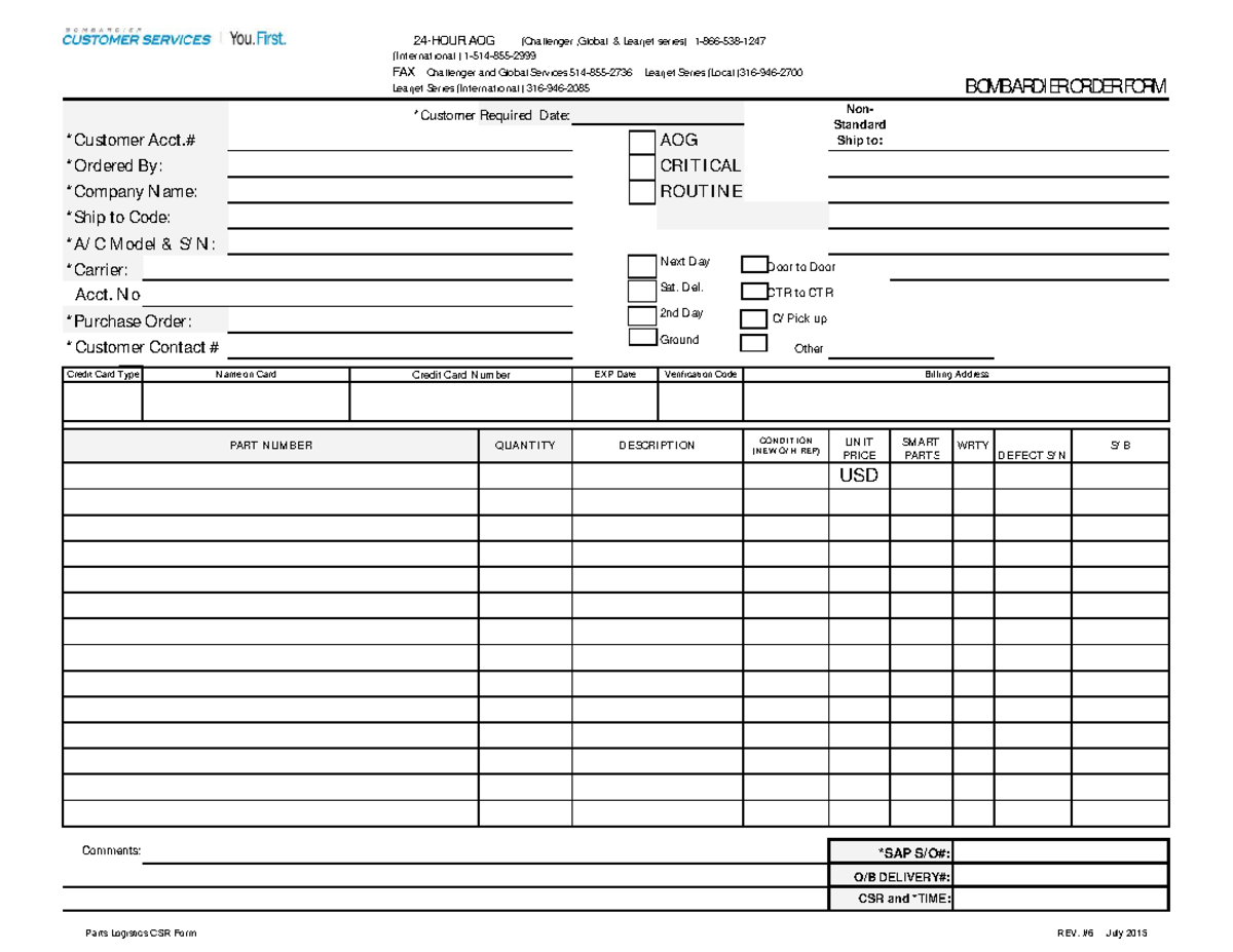 Order Form - formato de reporte - *Customer Required Date: AOG CRITICAL ...