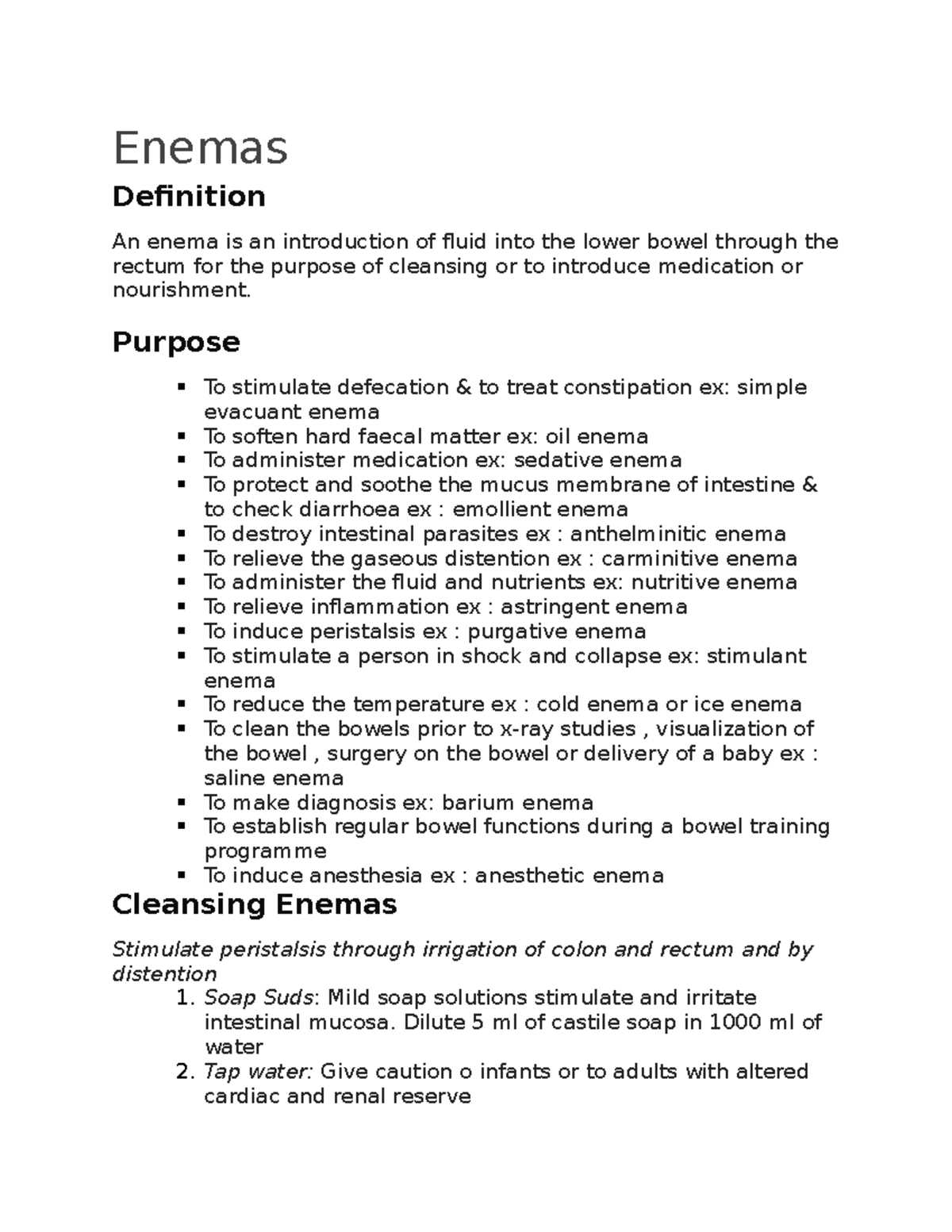 Enemas Nursing Revision Enemas Definition An enema is an