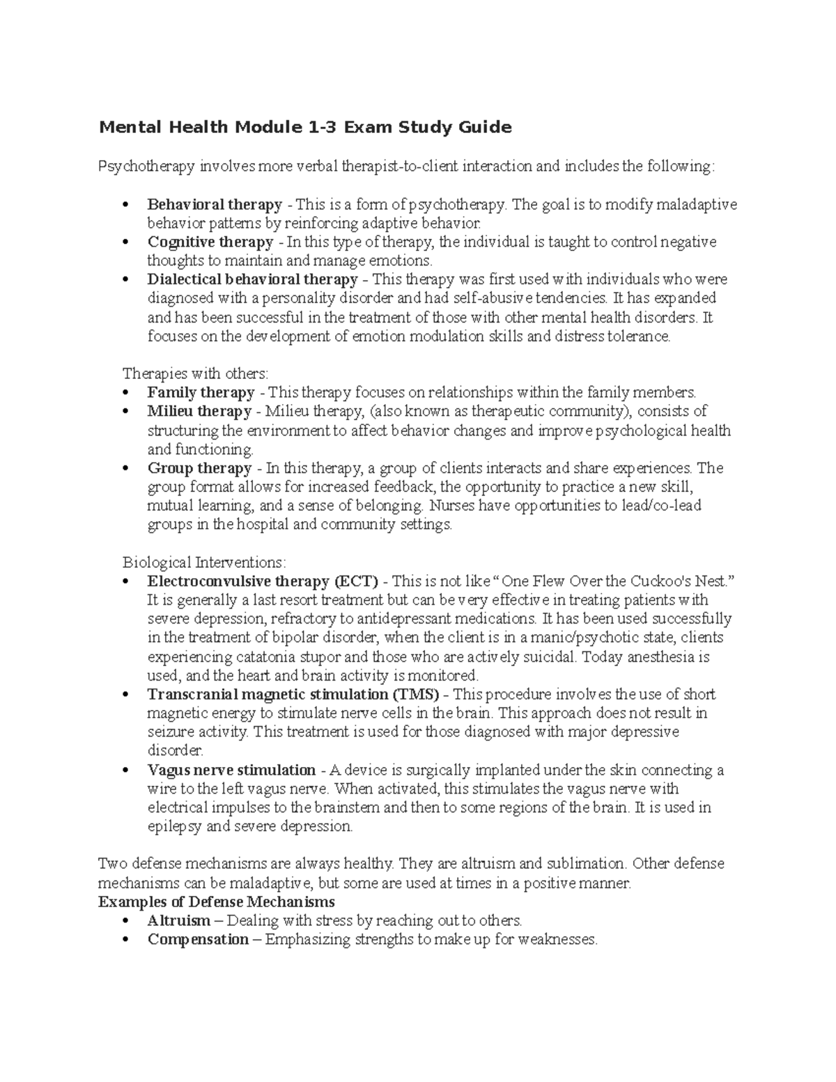 Mental Health Exam 1 study guide - Mental Health Module 1-3 Exam Study ...