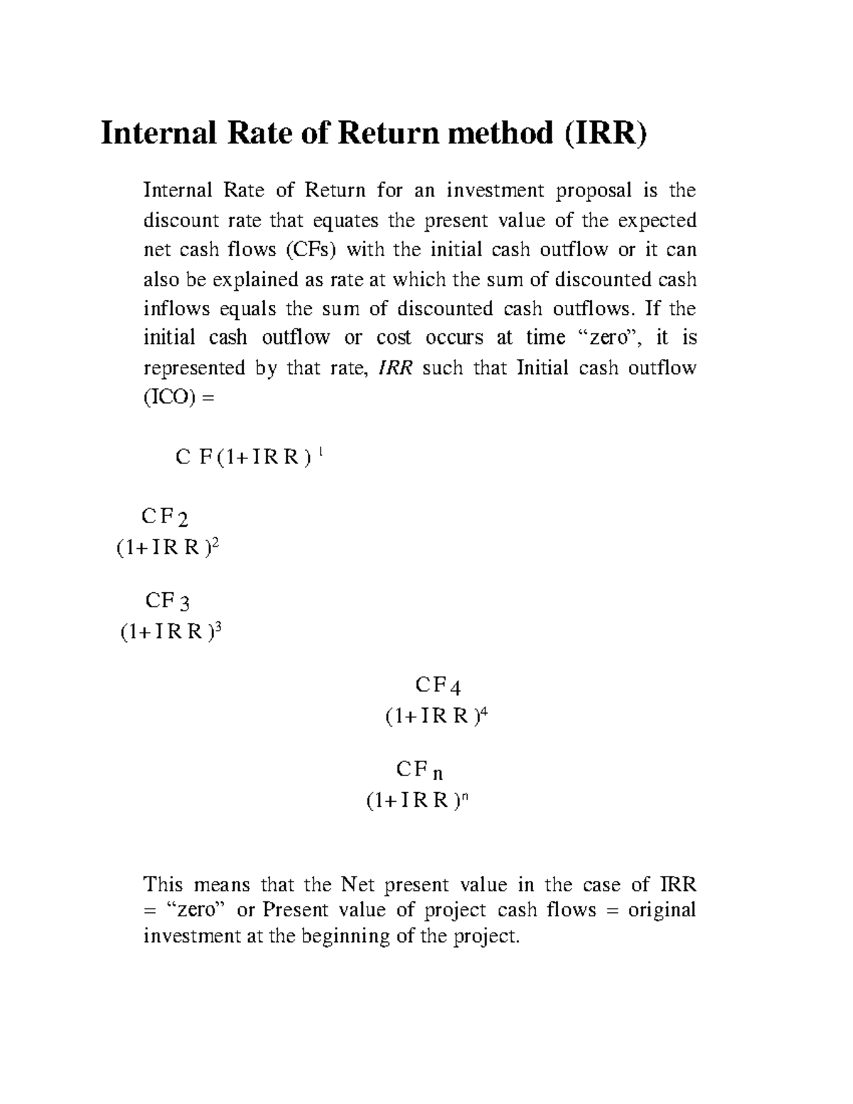 Internal Rate Of Return Method Irr Internal Rate Of Return Method