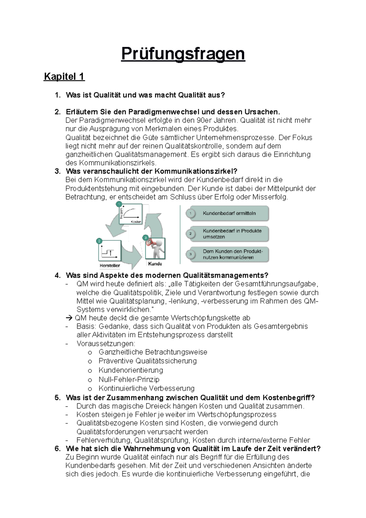 Übungsfragen QM Prüfungsfragen Kapitel 1 1. Was ist Qualität und was macht Qualität aus? 2