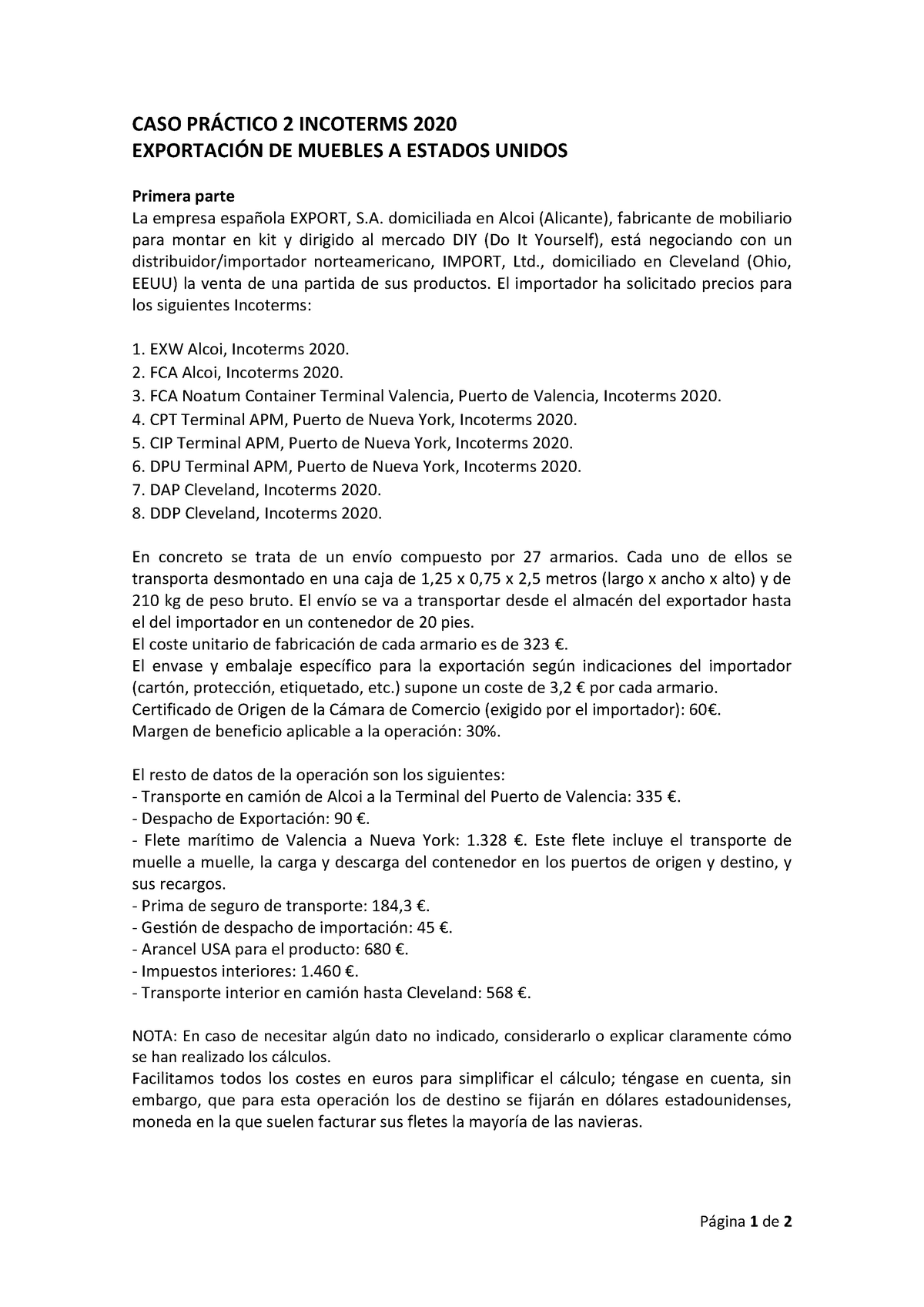 Caso Practico Incoterms Docx Document 7184