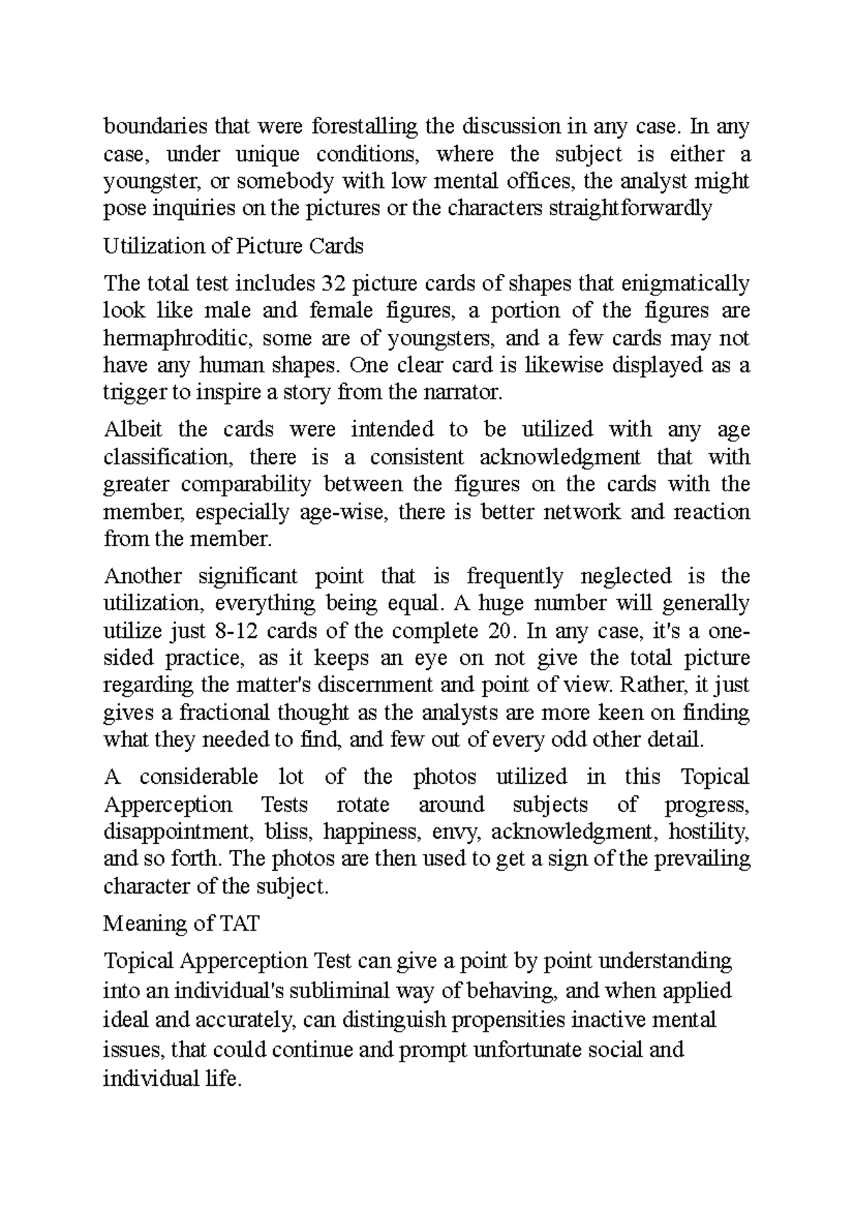 Thematic Apperception Test 3 - boundaries that were forestalling the ...