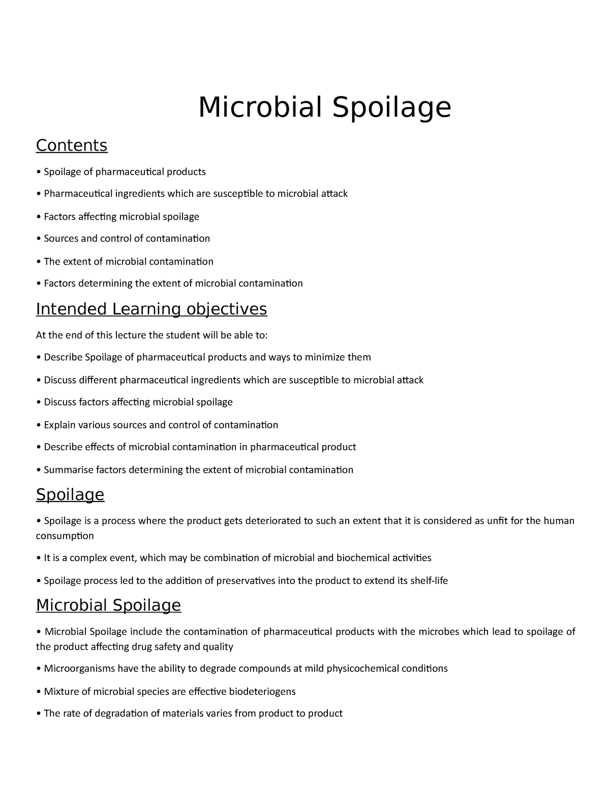 Chapter - 15 Microbial Spoilage - Microbial Spoilage Contents Spoilage ...