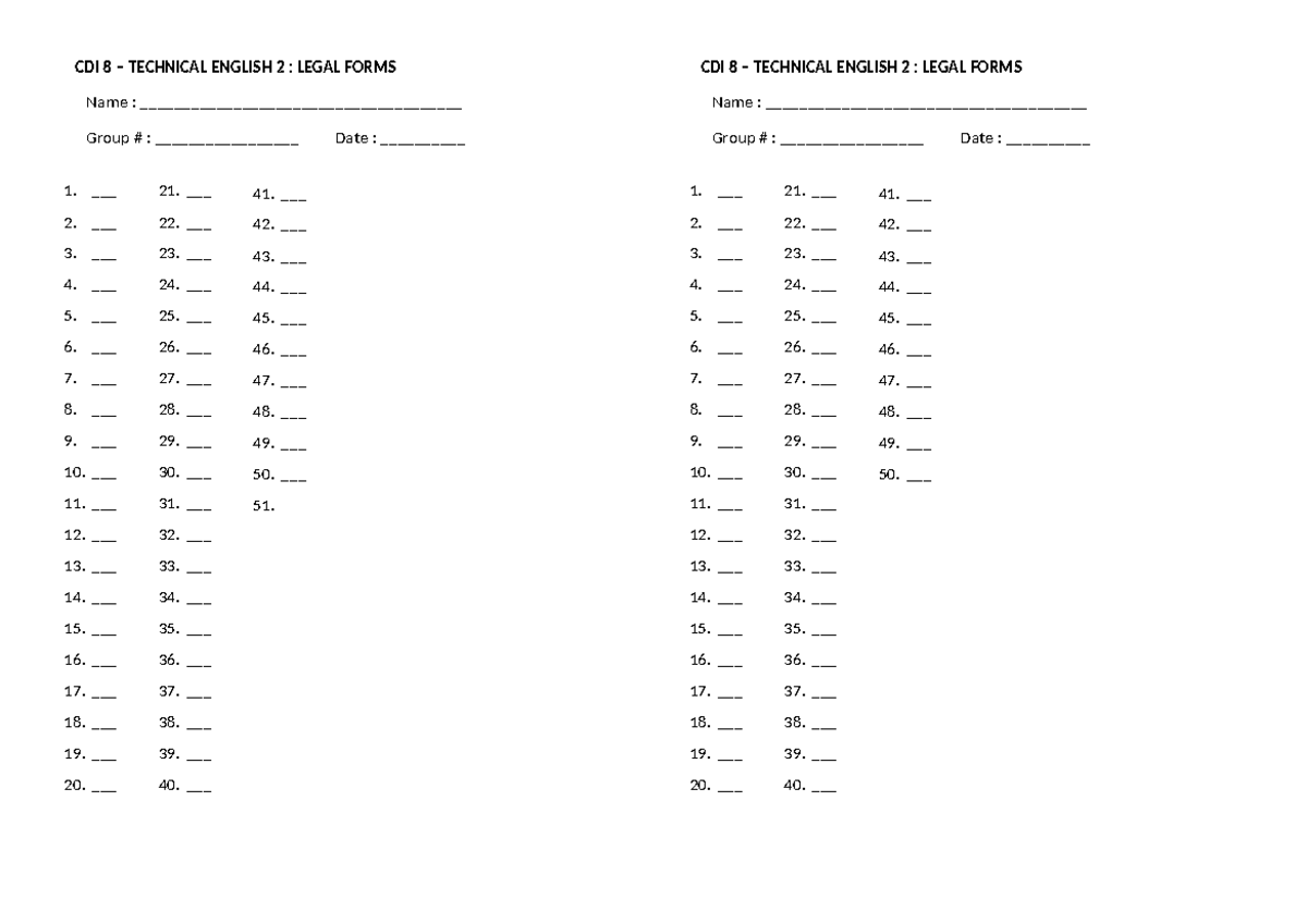 Finals Answer Sheet - CFLM1 - CDI 8 – TECHNICAL ENGLISH 2 : LEGAL FORMS ...