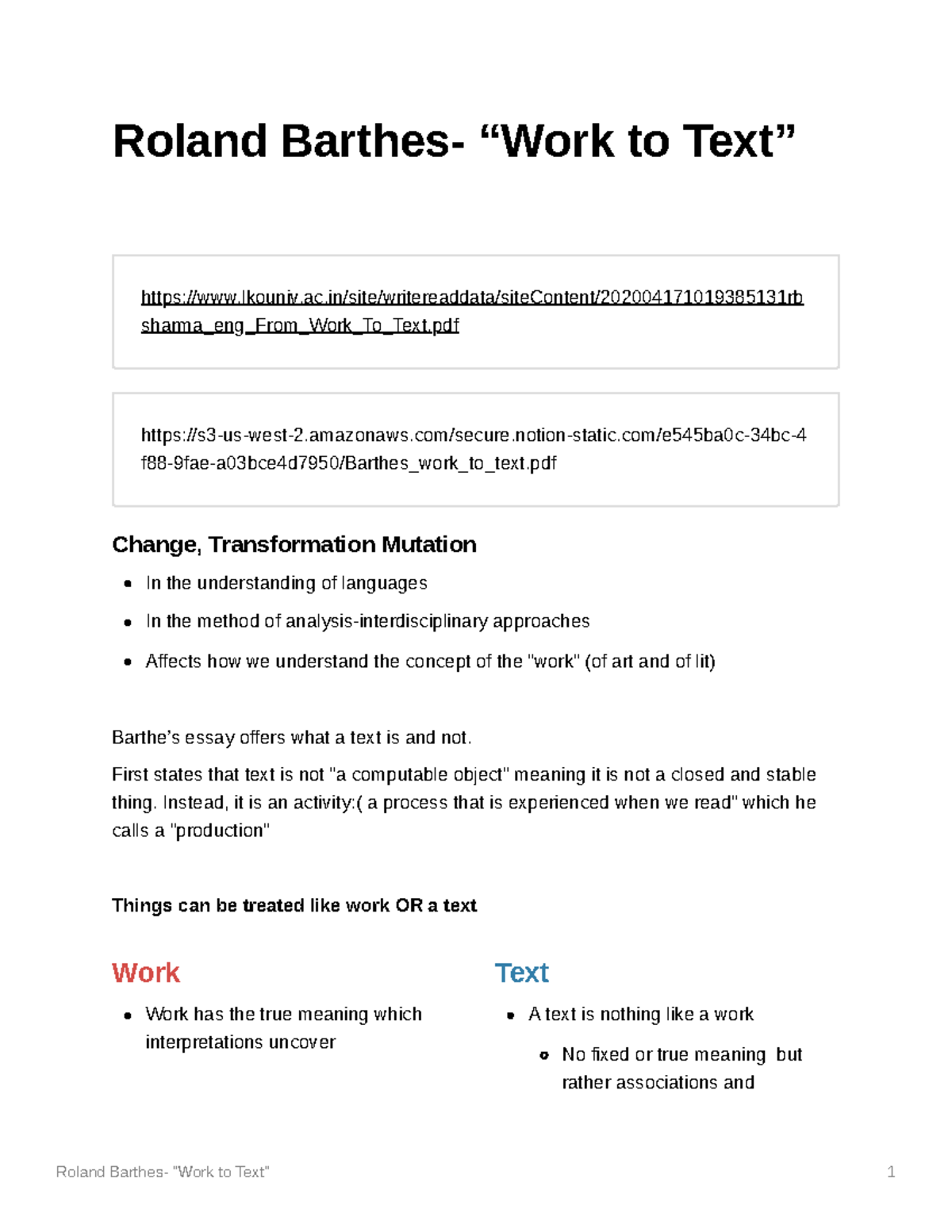 Roland Barthes- “Work to Text” - Roland Barthes- “Work to Text” - Studocu