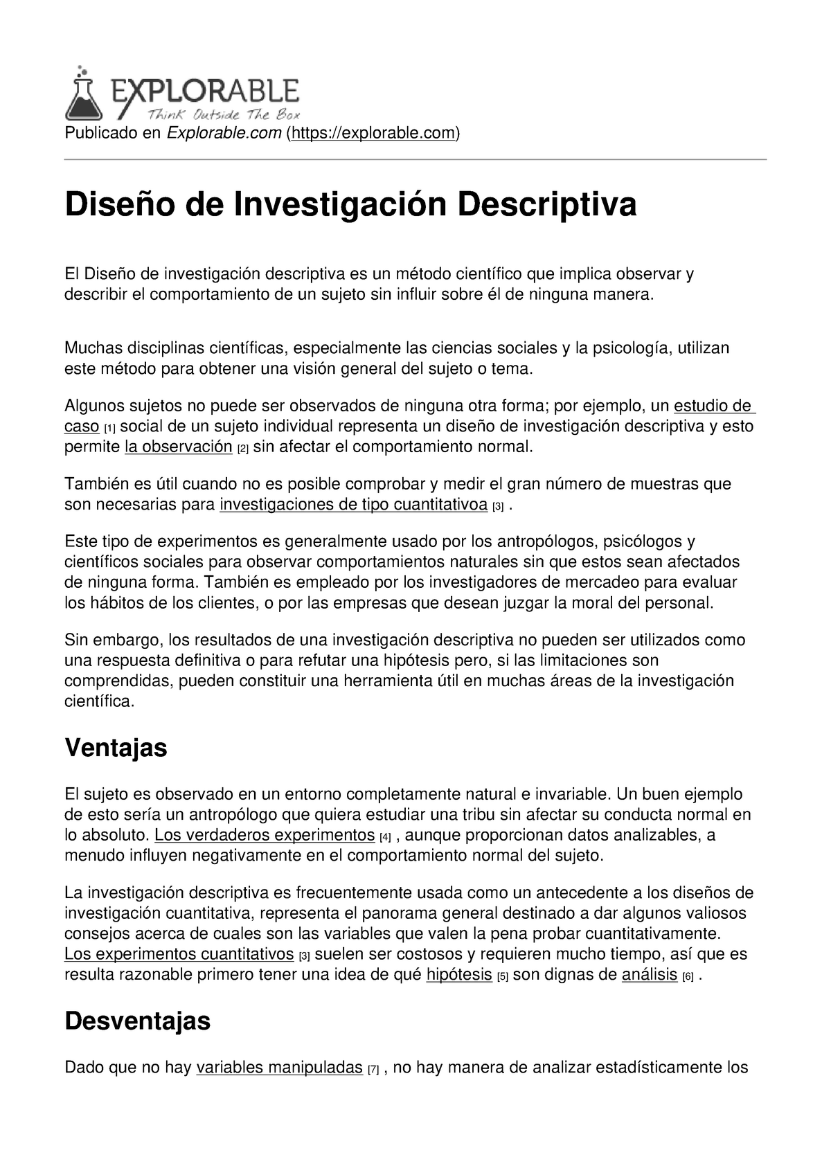 METODOLOGIA DE LA INVESTIGACION DESCRIPTIVA - Publicado en Explorable  (explorable) Diseño de - Studocu