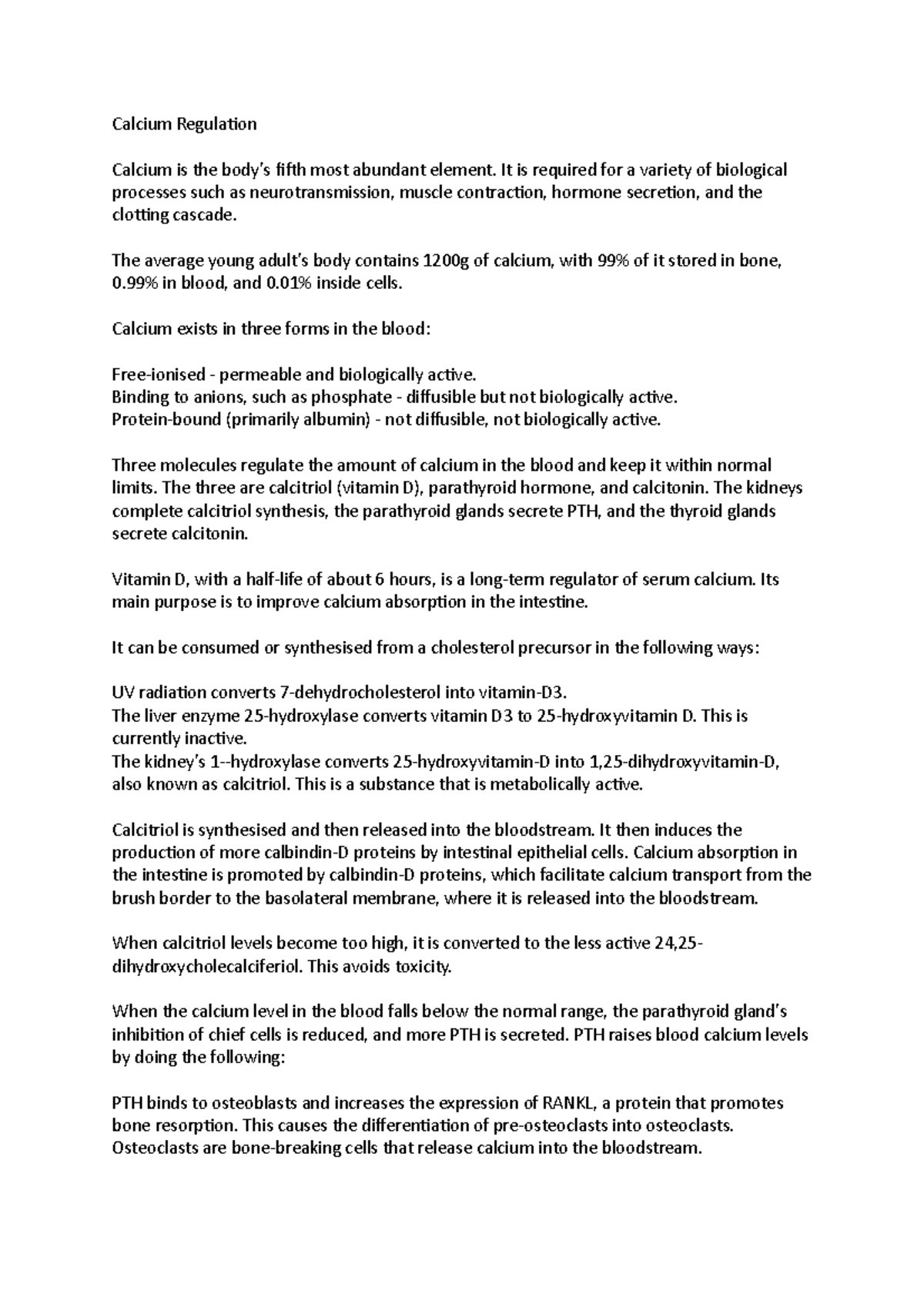Calcium Regulation - Physiology notes - Calcium Regulation Calcium is ...