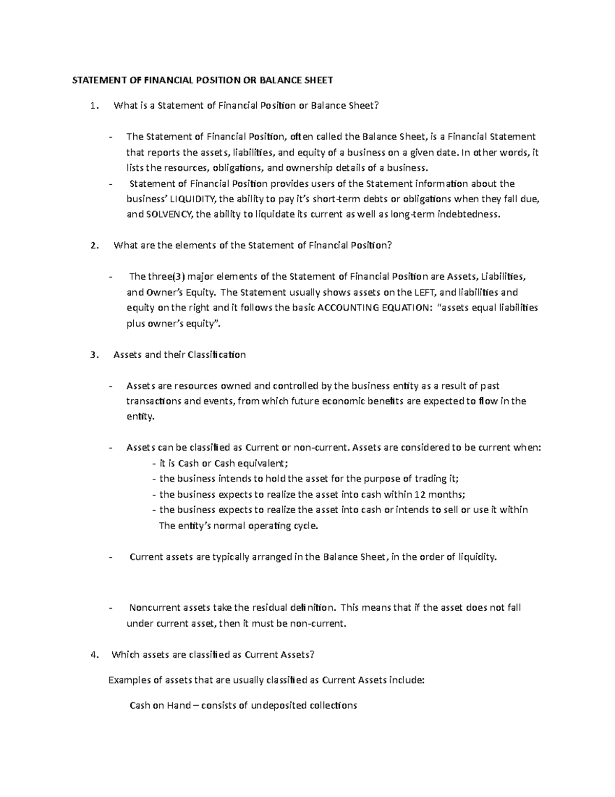 Balance Sheet - Basics of the contents of the statement of financial ...