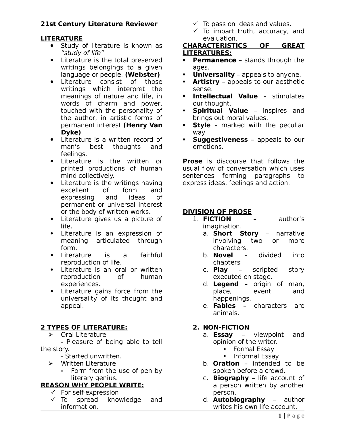 21st century literature reviewer 1st quarter