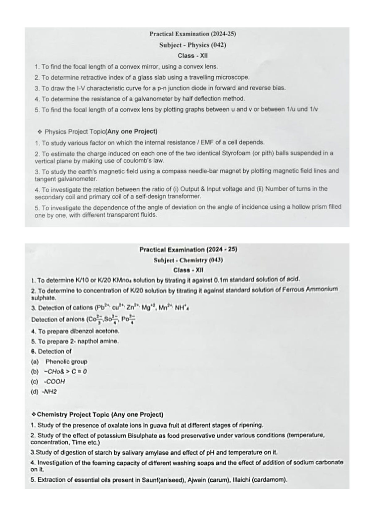 Science Practical Topic - Practical Examination Subject Physics (042 ...