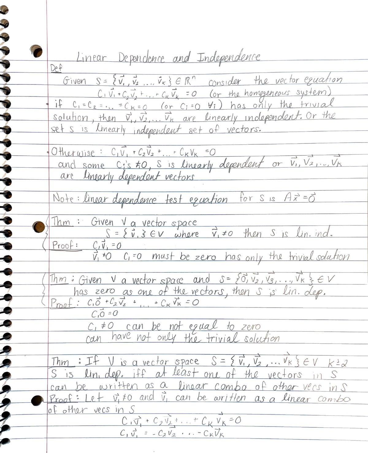 Linear dependence and independence - MATH 270 - 1OYerwsise ? Civ, Cx ...