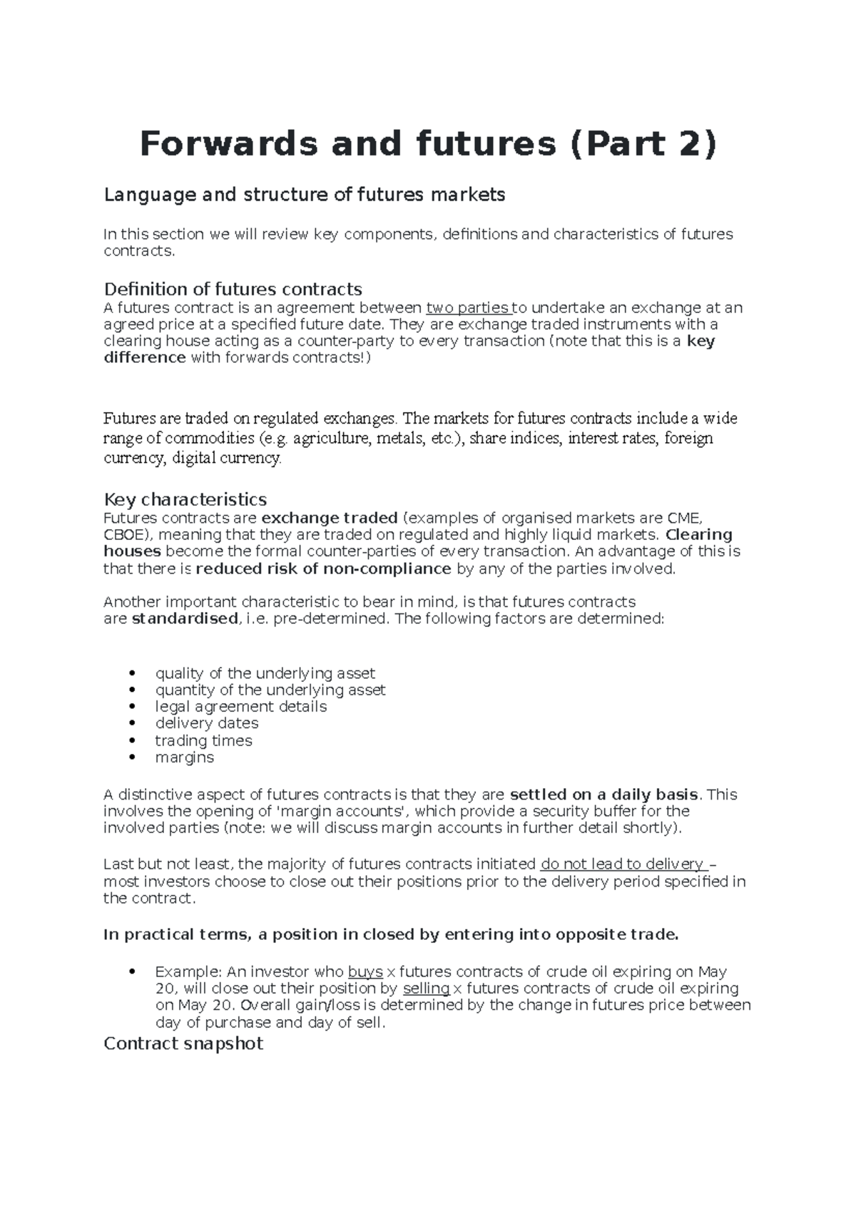 Wk 8 Forwards and futures - Forwards and futures (Part 2) Language and ...