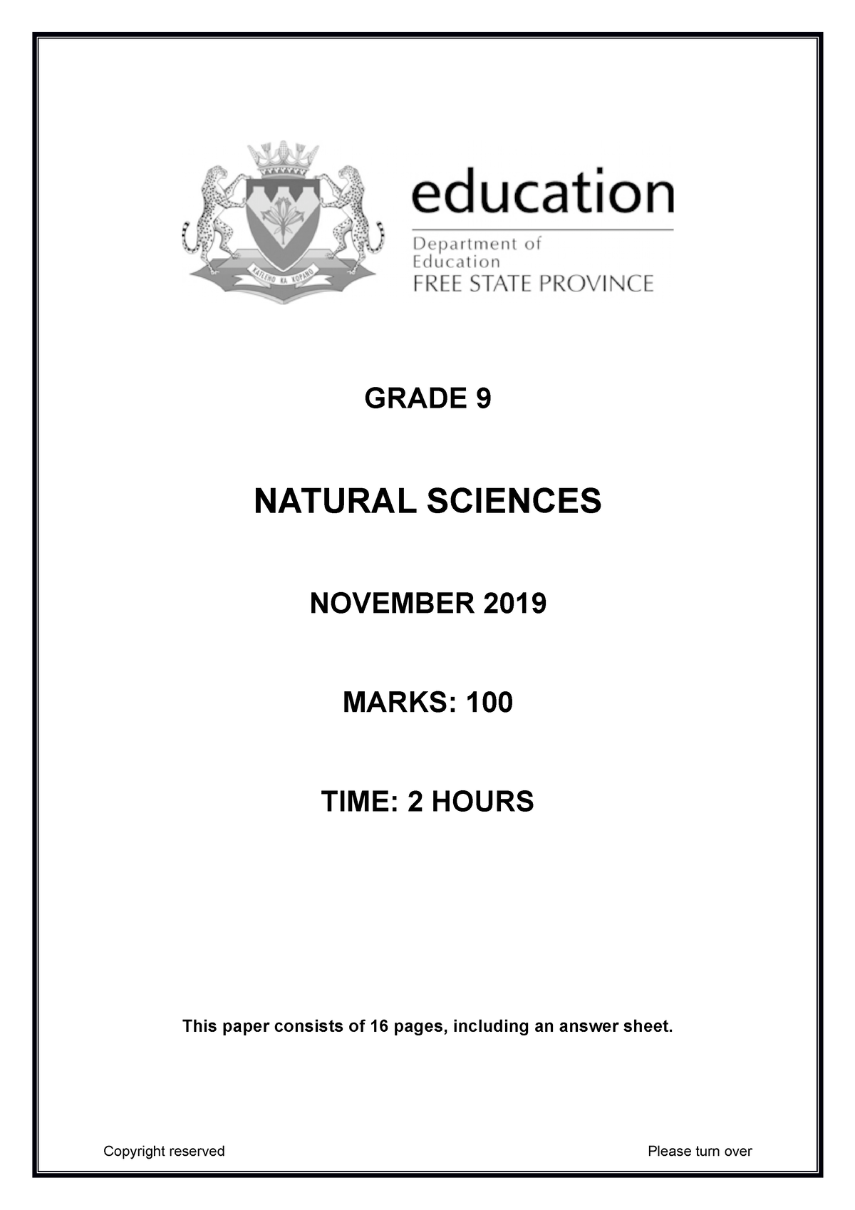 grade 9 science 3rd term papers