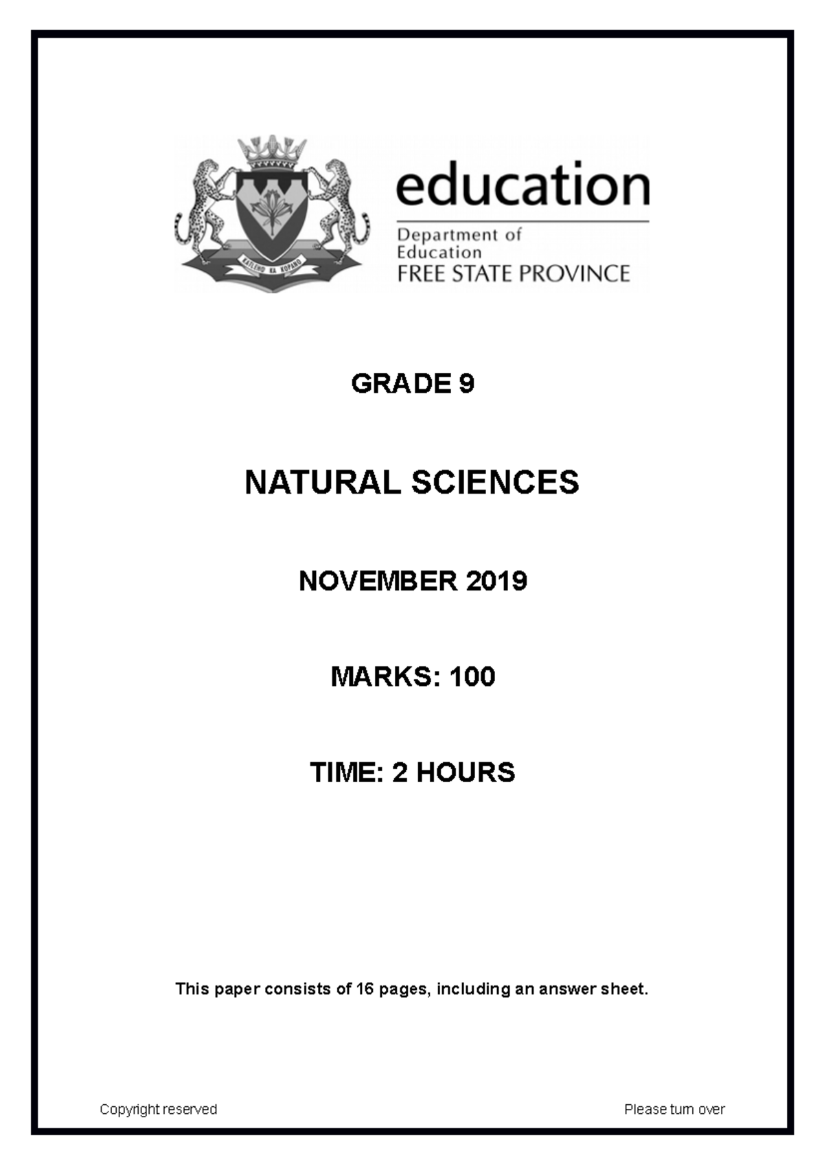 grade 9 science 3rd term papers