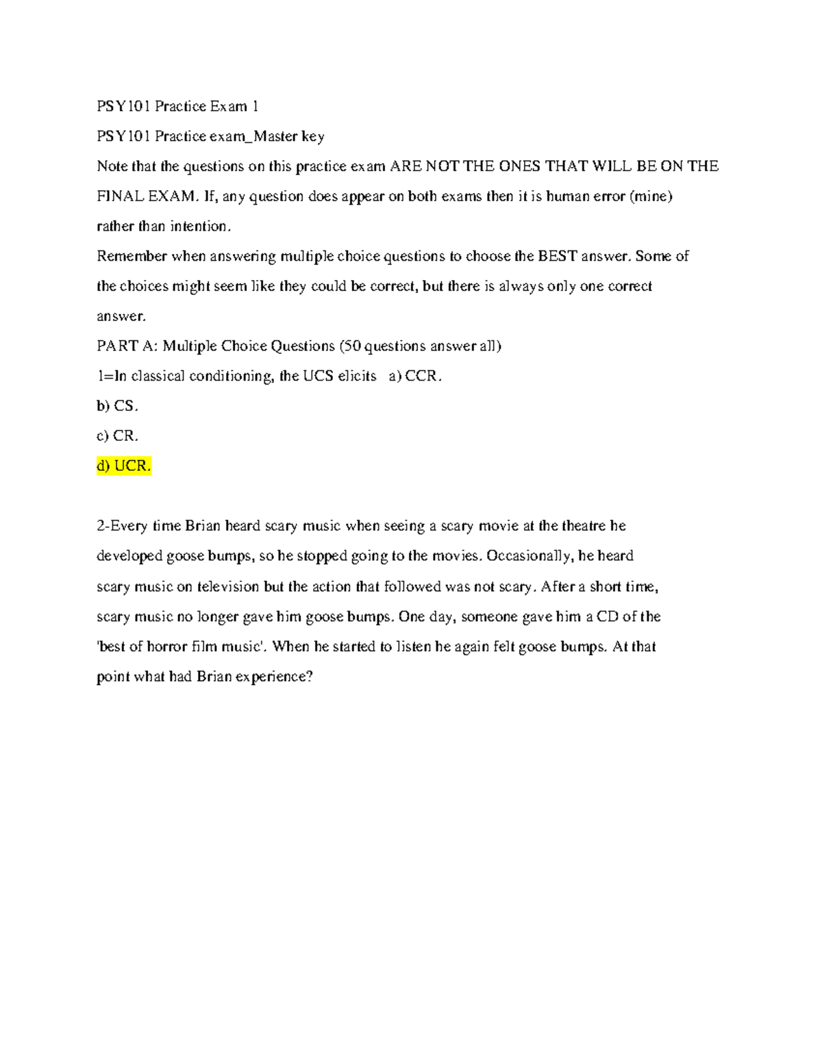 Document 28 - as it is - PSY101 Practice Exam 1 PSY101 Practice exam ...