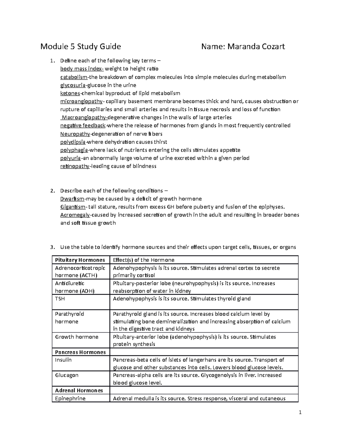Patho Module 5 SG - study guide - Module 5 Study Guide Name: Maranda ...