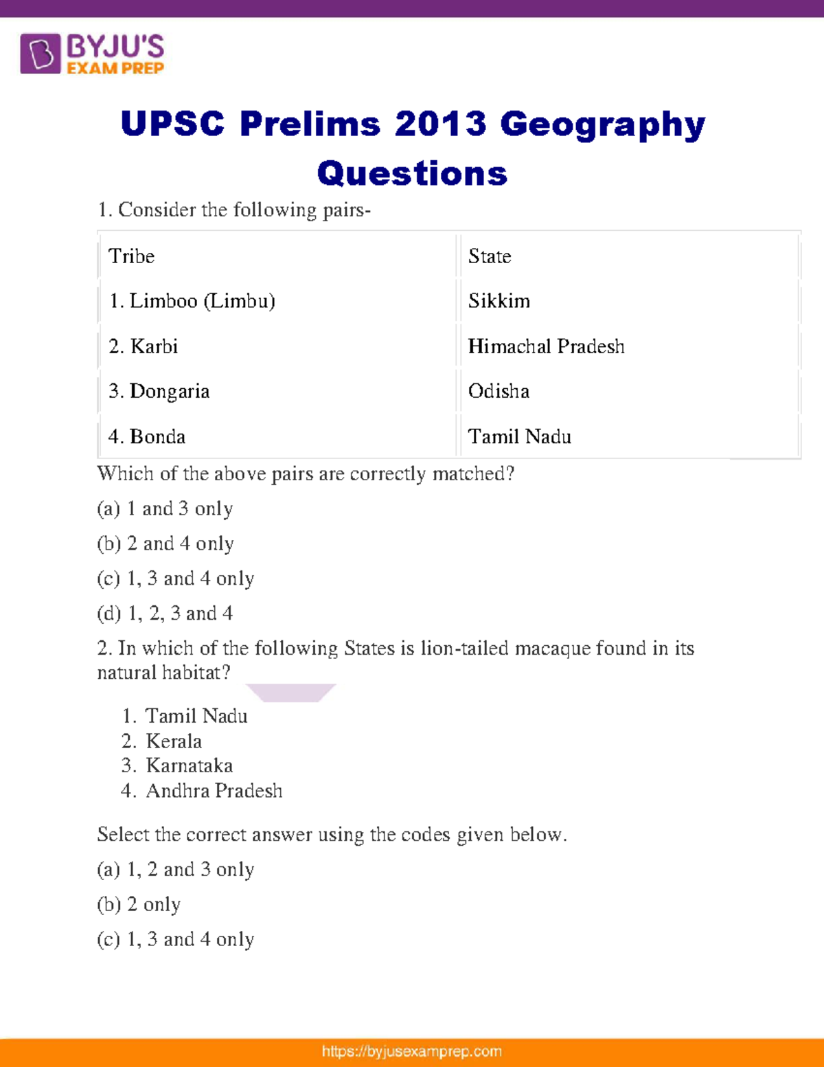 Geography previous year questions upsc prelims 2013 14 - UPSC Prelims ...