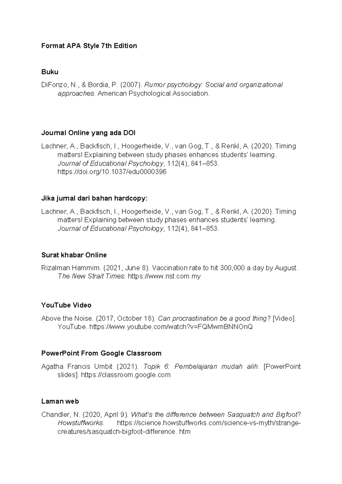 Format APA 7th edition - Format APA Style 7th Edition Buku DiFonzo, N ...