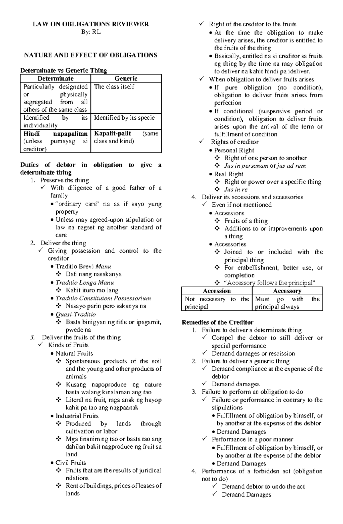 Nature And Effects Of Obligations - LAW ON OBLIGATIONS REVIEWER By: RL ...