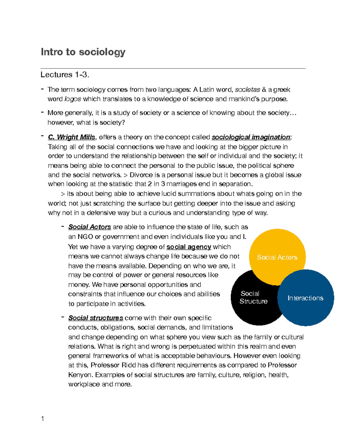 Introduction To Sociology - Summary - Intro To Sociology Lectures The ...