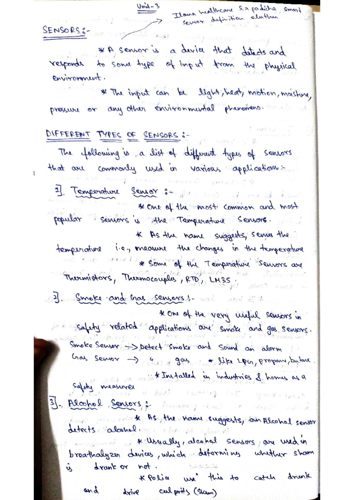 Sensor and its types - hand writen - Ilana healthcare la eluthu padicha ...