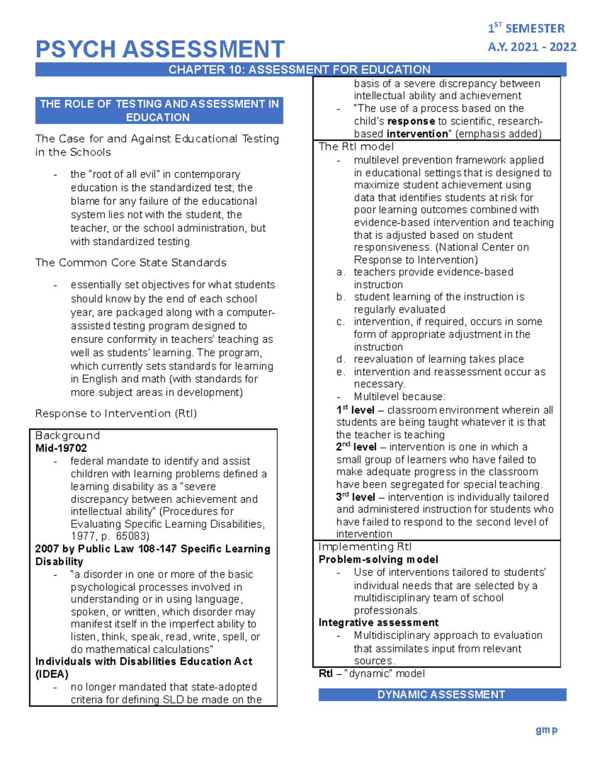 Assessment Trans - Chapter 10 - PSYCH ASSESSMENT CHAPTER 10: ASSESSMENT ...