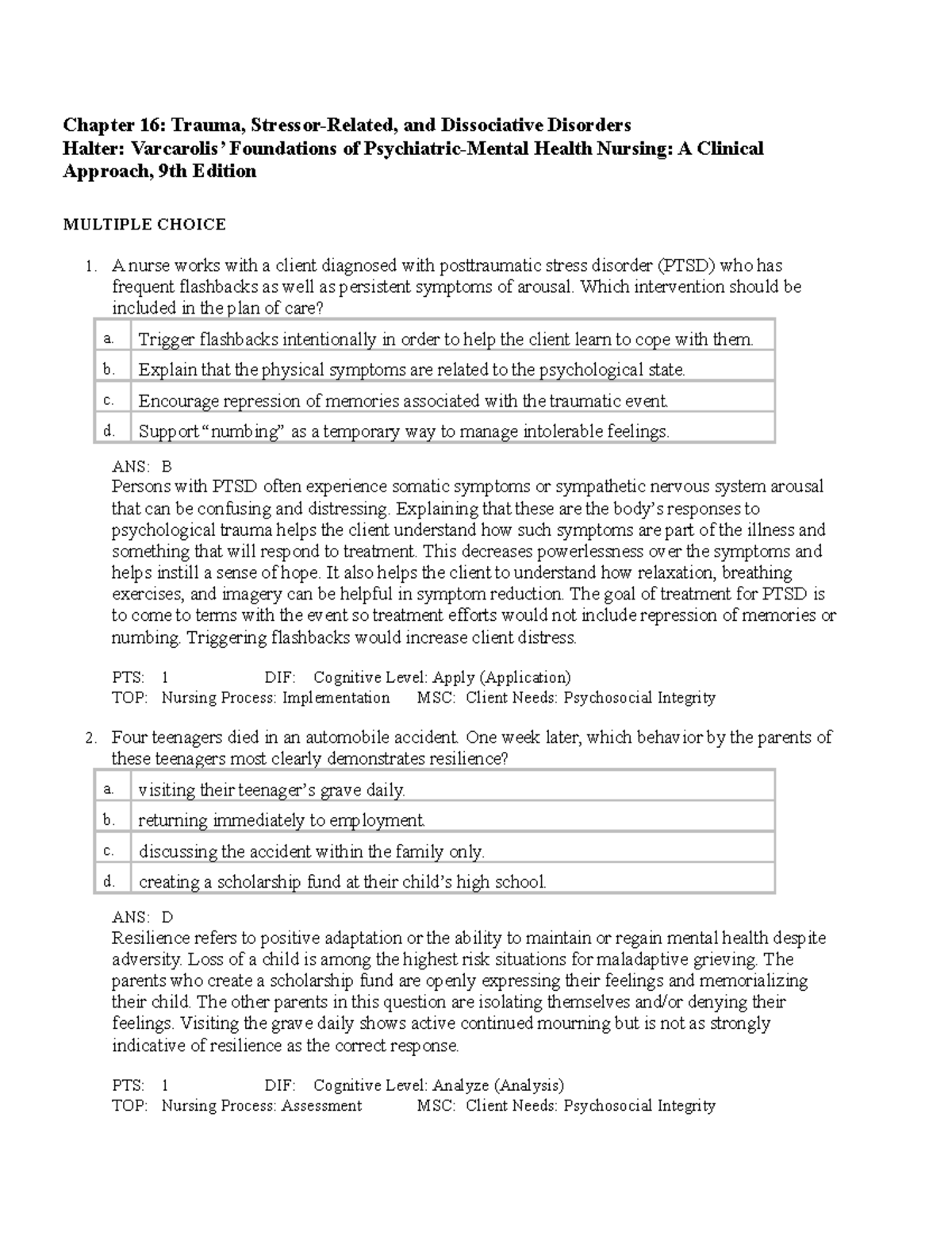 Chapter 16- Trauma, Stressor-Related, And Dissociative Disorders ...