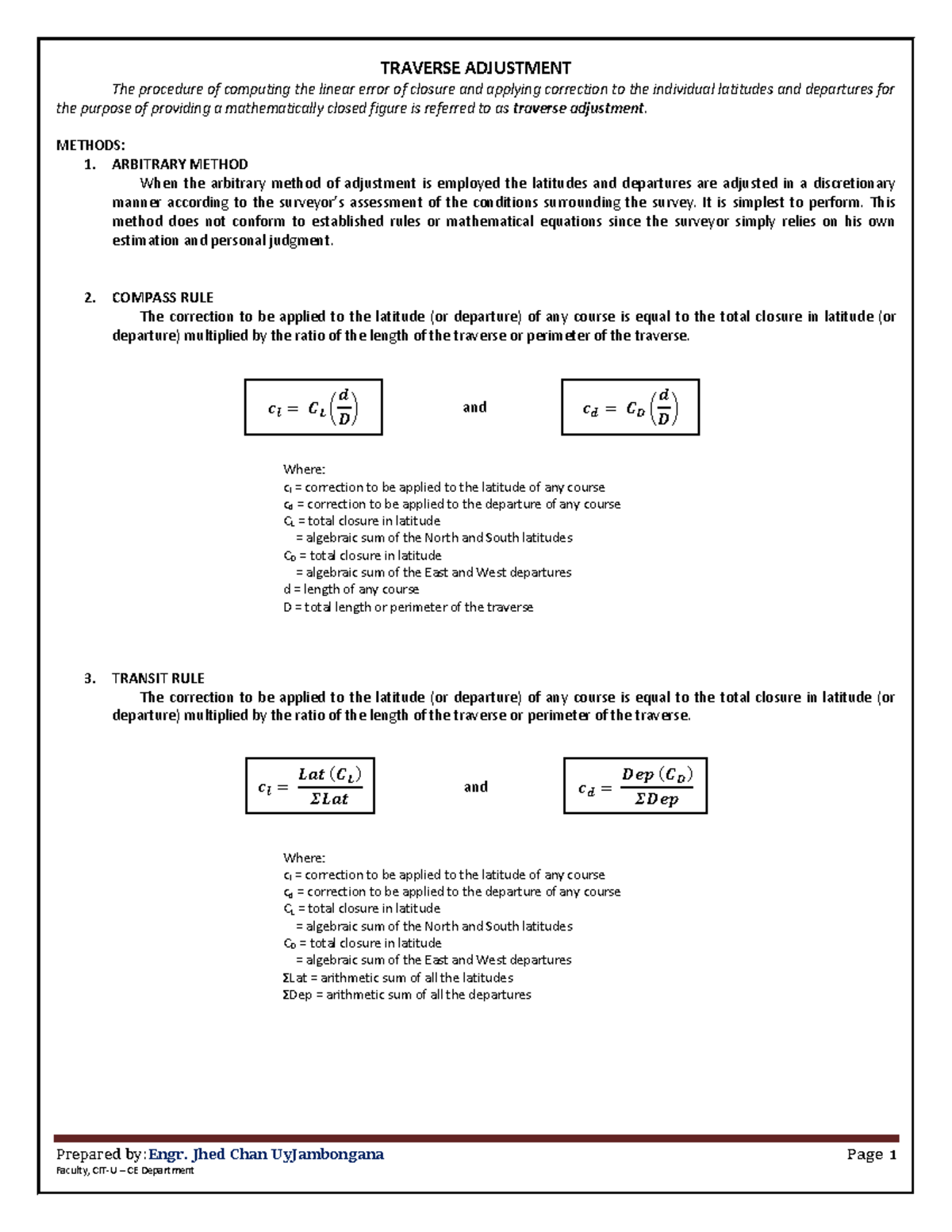 Topic 6 Traverse Adjustment - Prepared by:Engr. Jhed Chan UyJambongana ...